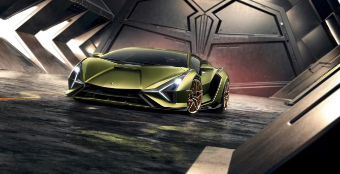 Wallpaper greenish lamborghini sian, sportcar, 2019 desktop wallpaper, HD image, picture, background, f5ee1c
