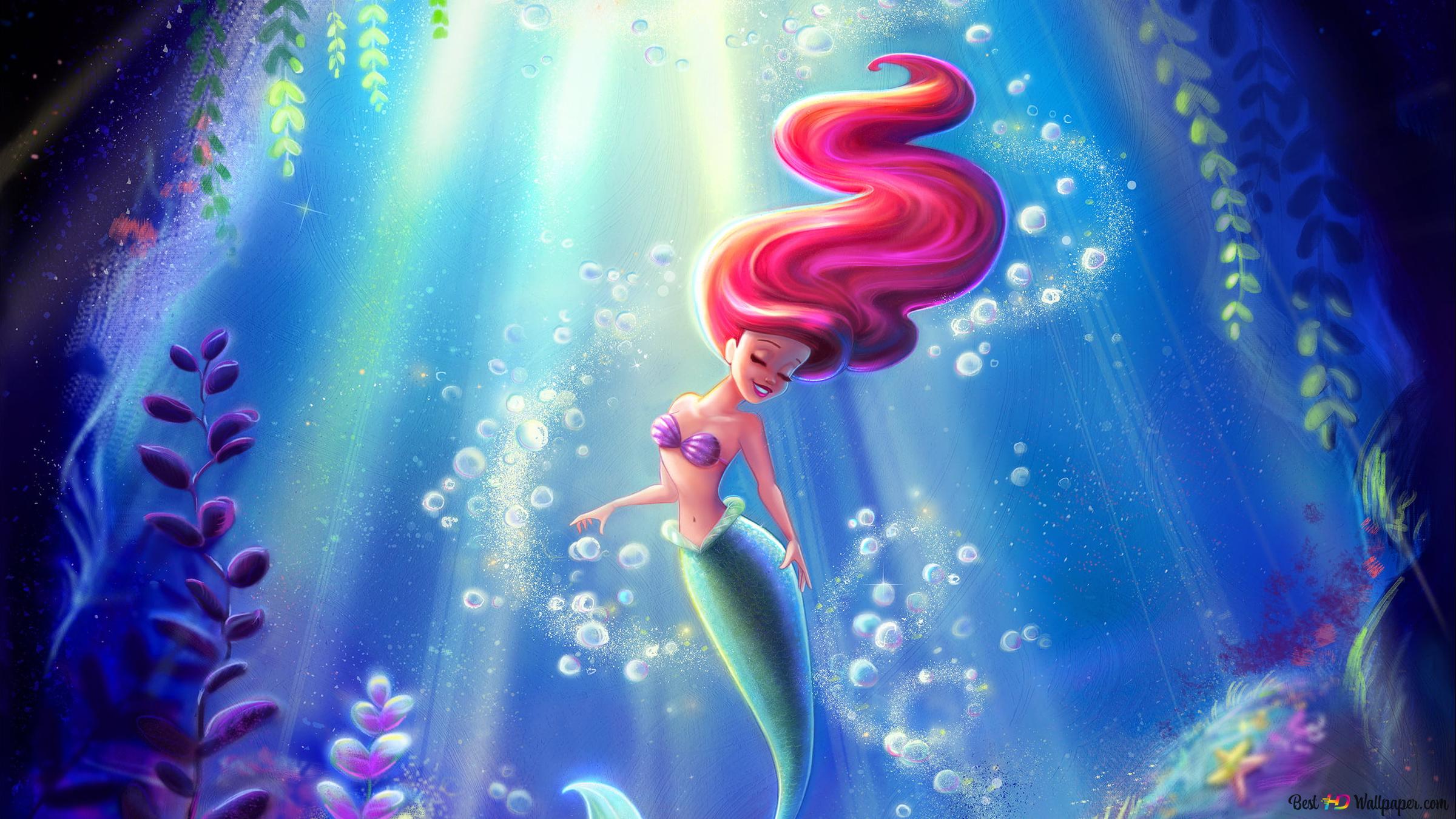 The Little Mermaid animated movie mermaid in water 2K wallpaper download