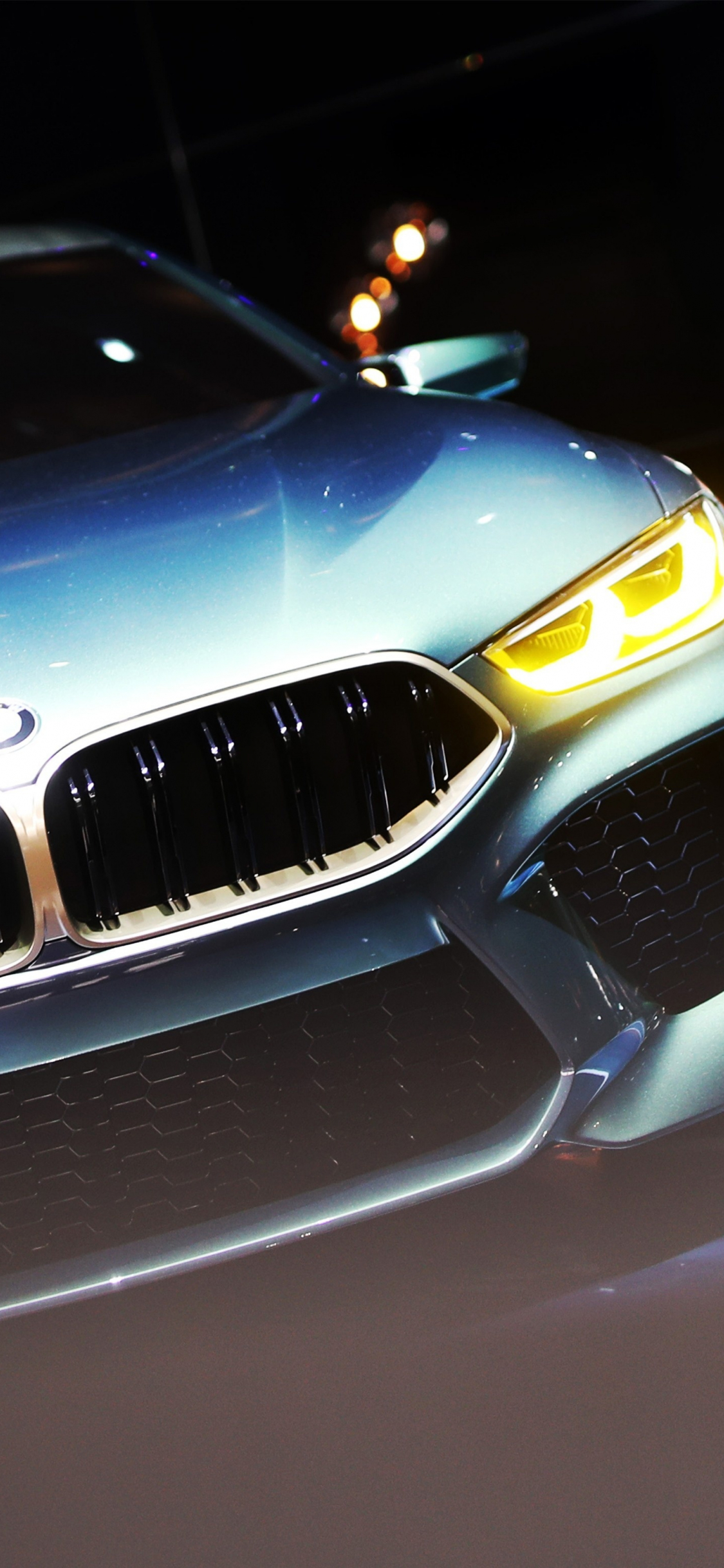 Download wallpaper 1125x2436 headlight, front, bmw m8 gran coupe, iphone x, 1125x2436 HD background, 5157