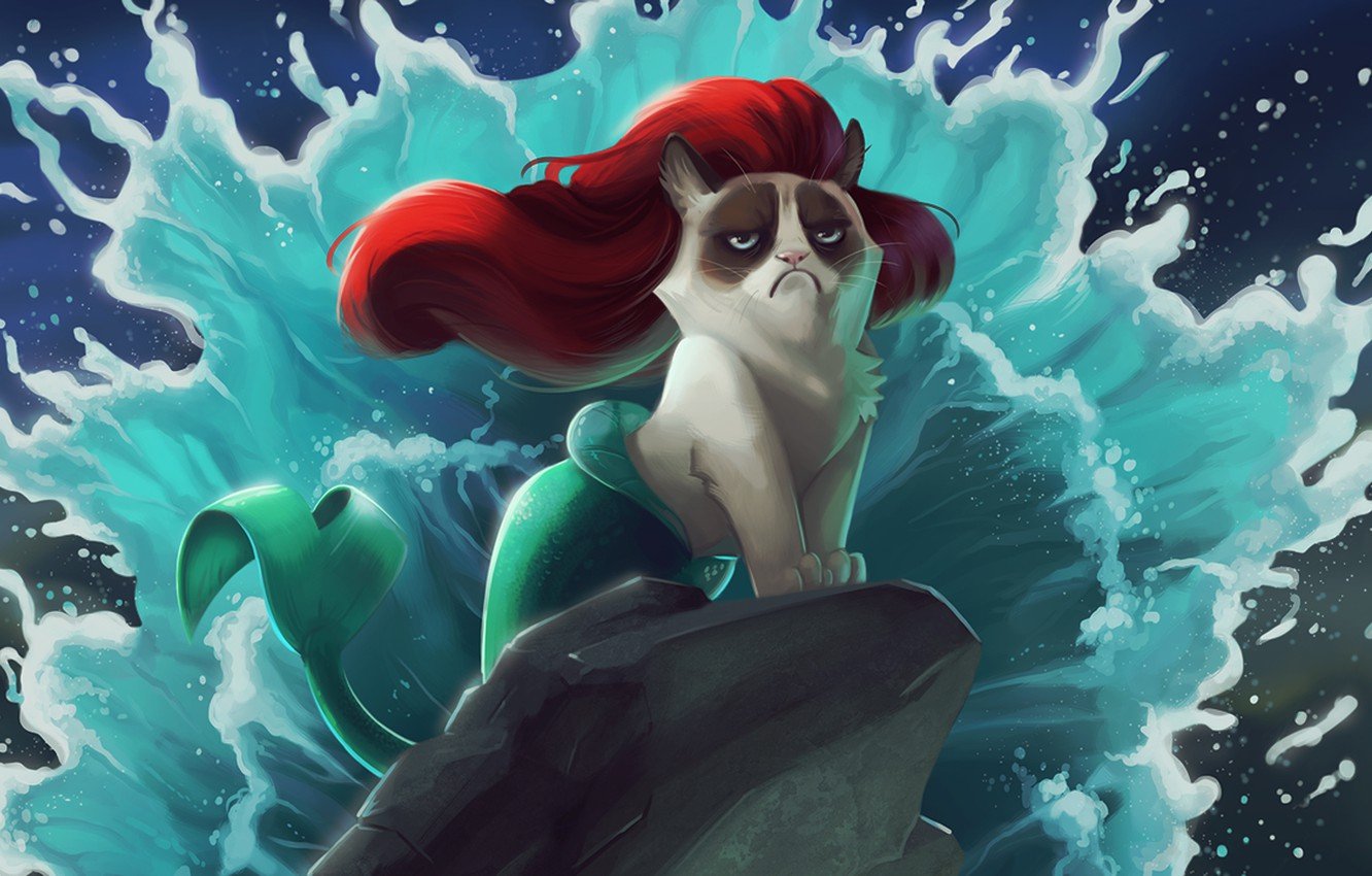 Wallpaper cat, cartoon, the little mermaid image for desktop, section ситуации