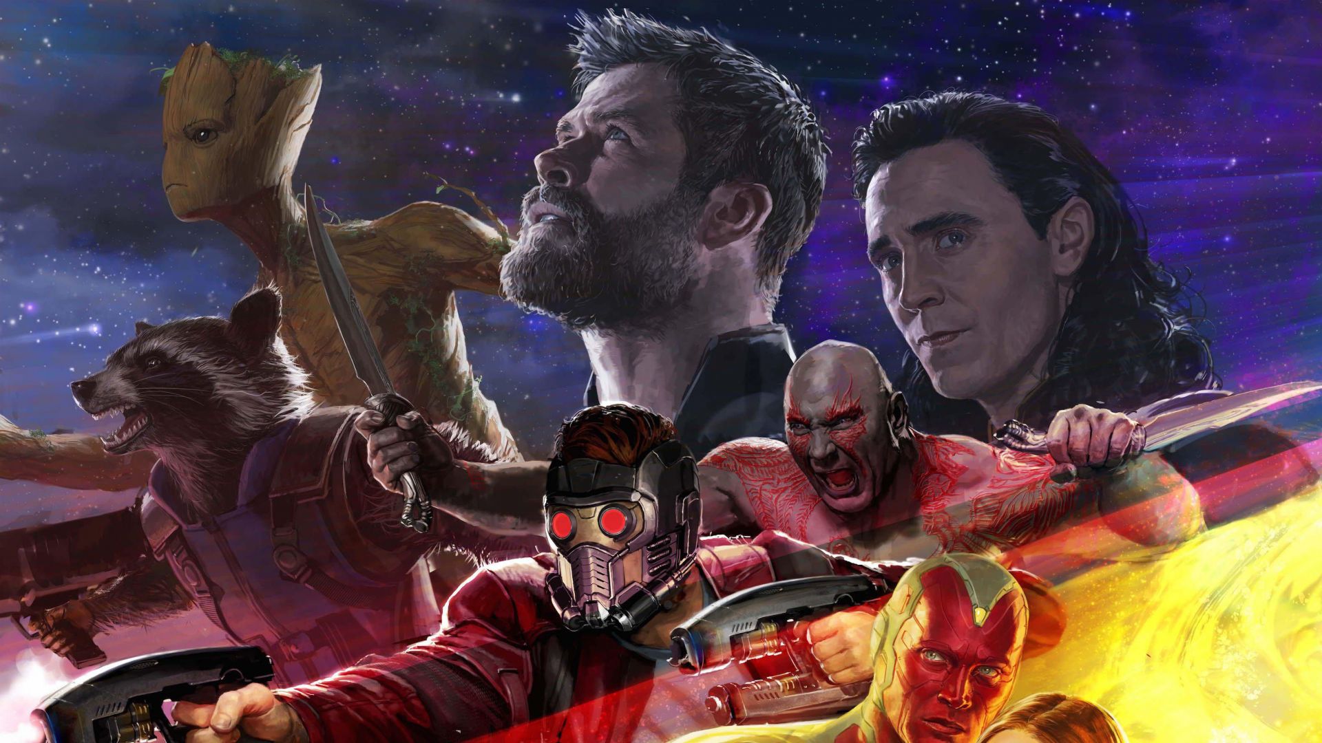 Desktop Wallpaper Avengers: Infinity War, Thor, Groot, Fan Art, HD Image, Picture, Background, 2ac2fe