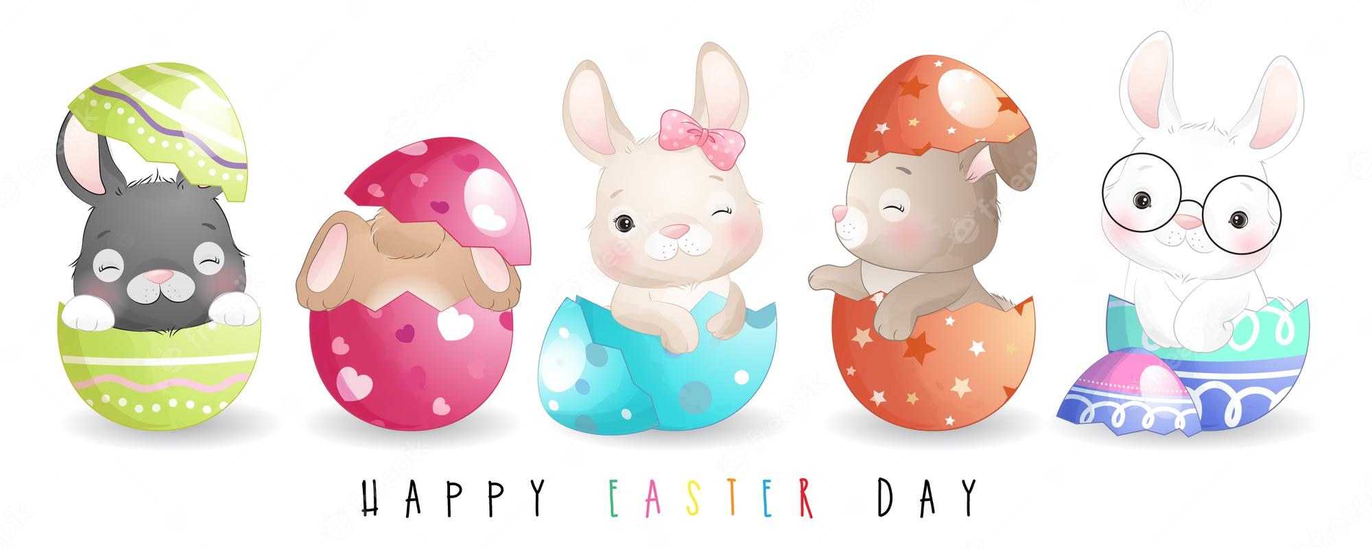 Premium Vector. Cute doodle bunny for happy easter day