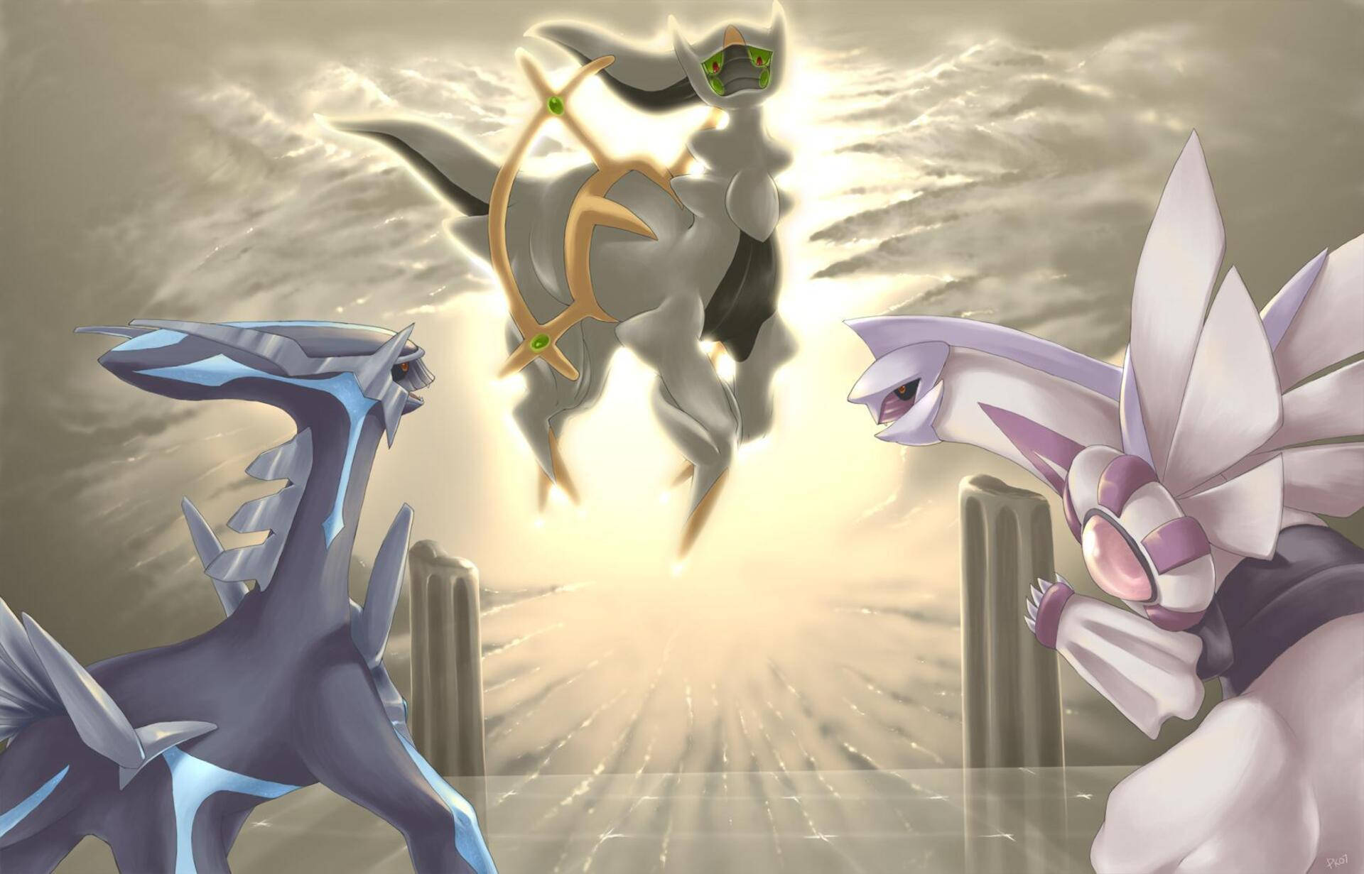 Download The Cosmos Chain, Palkia, and Dialga Wallpaper