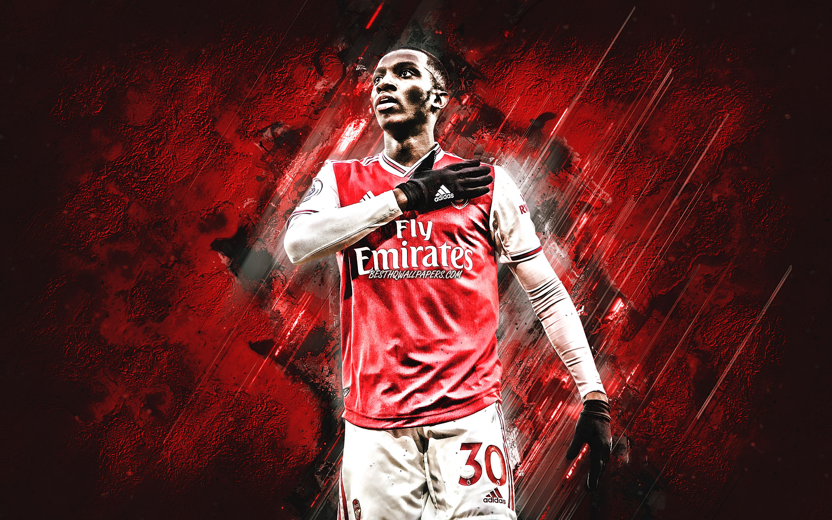 Download wallpaper Eddie Nketiah, Arsenal FC, Premier League, English footballer, portrait, red stone background, England, football for desktop with resolution 2880x1800. High Quality HD picture wallpaper