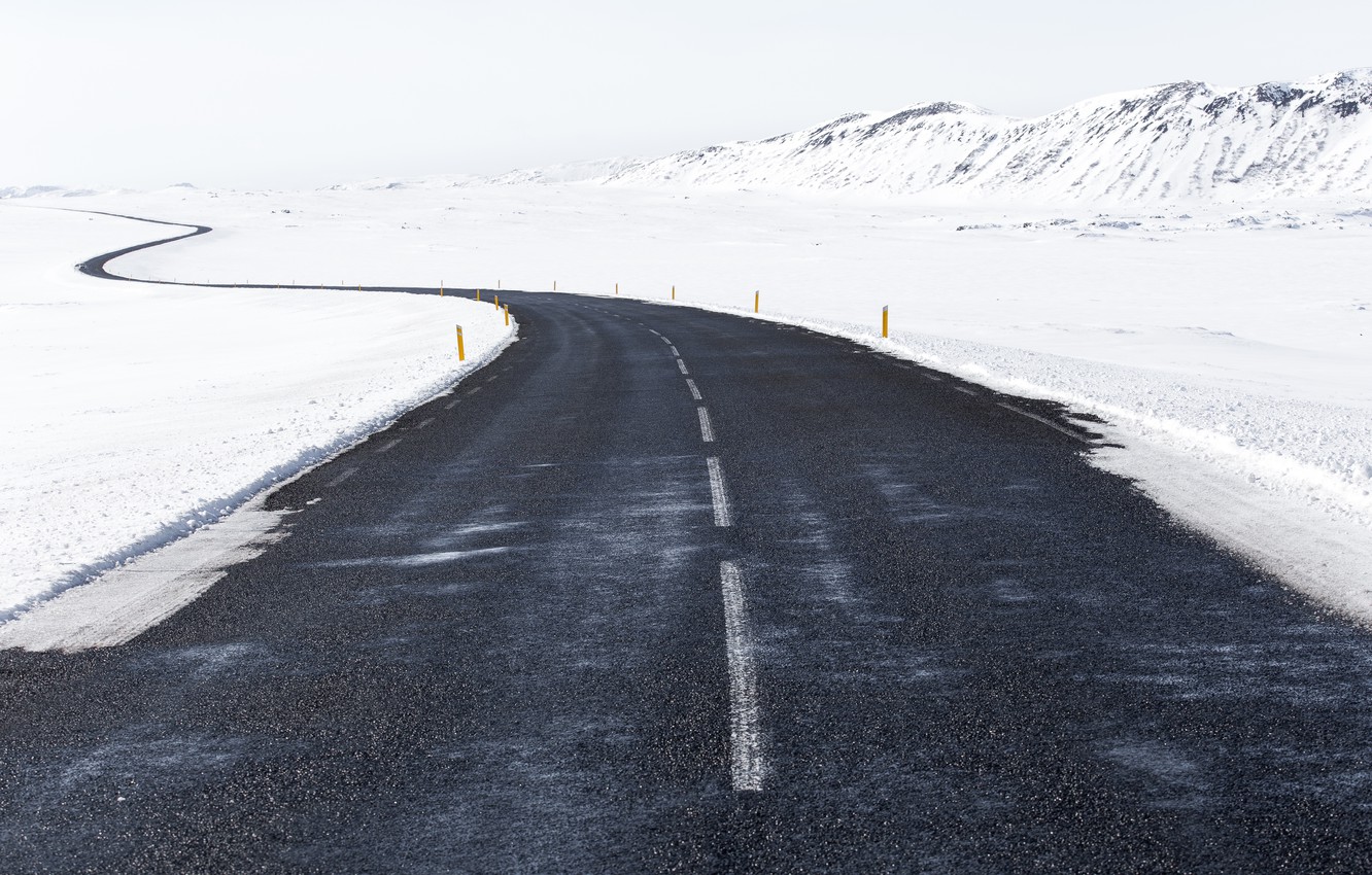Wallpaper road, winter, snow, hills, way, Iceland, cold image for desktop, section природа