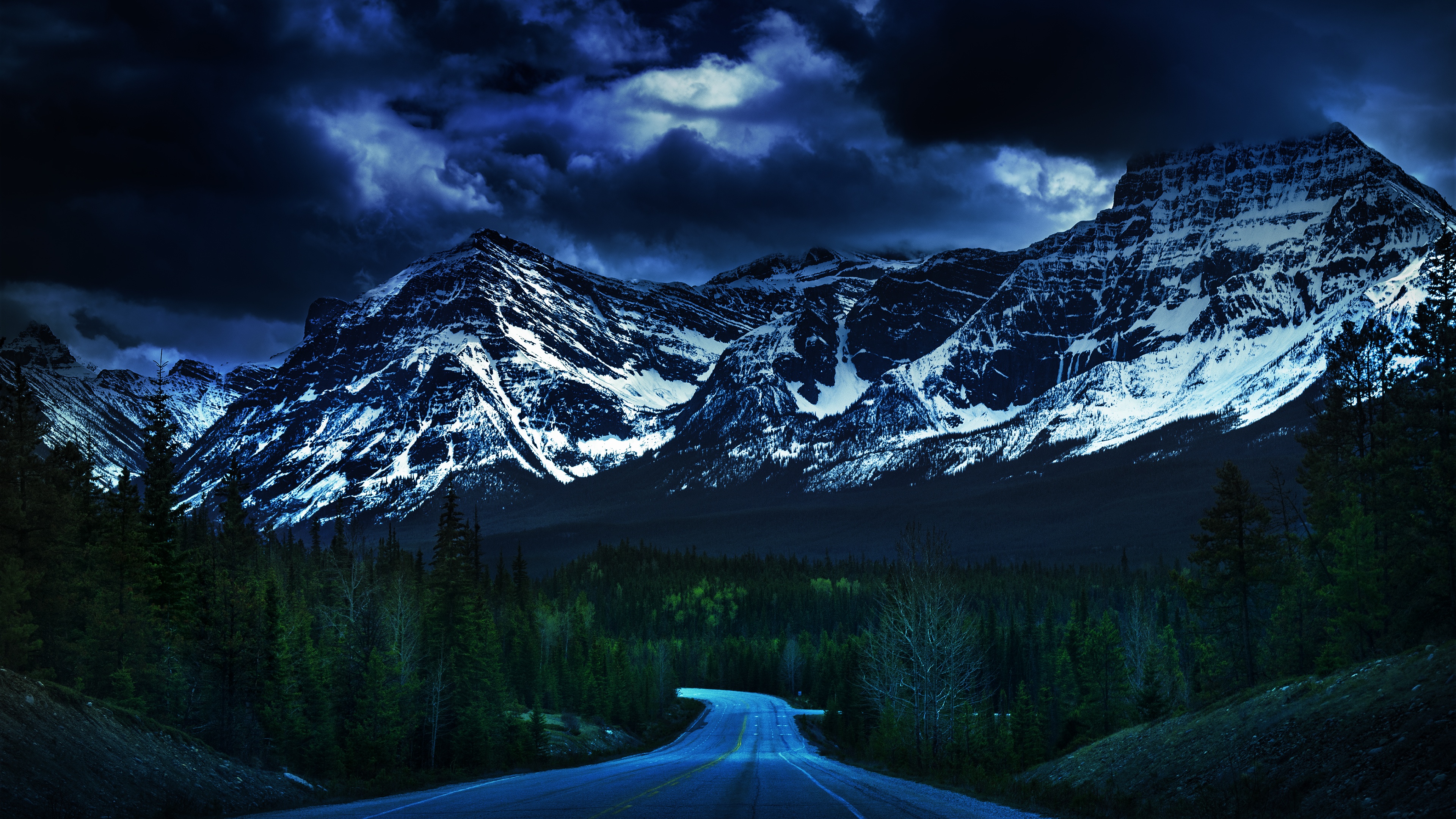 Icefields Parkway Wallpaper 4K, Canadian Rockies, Dusk, Nature