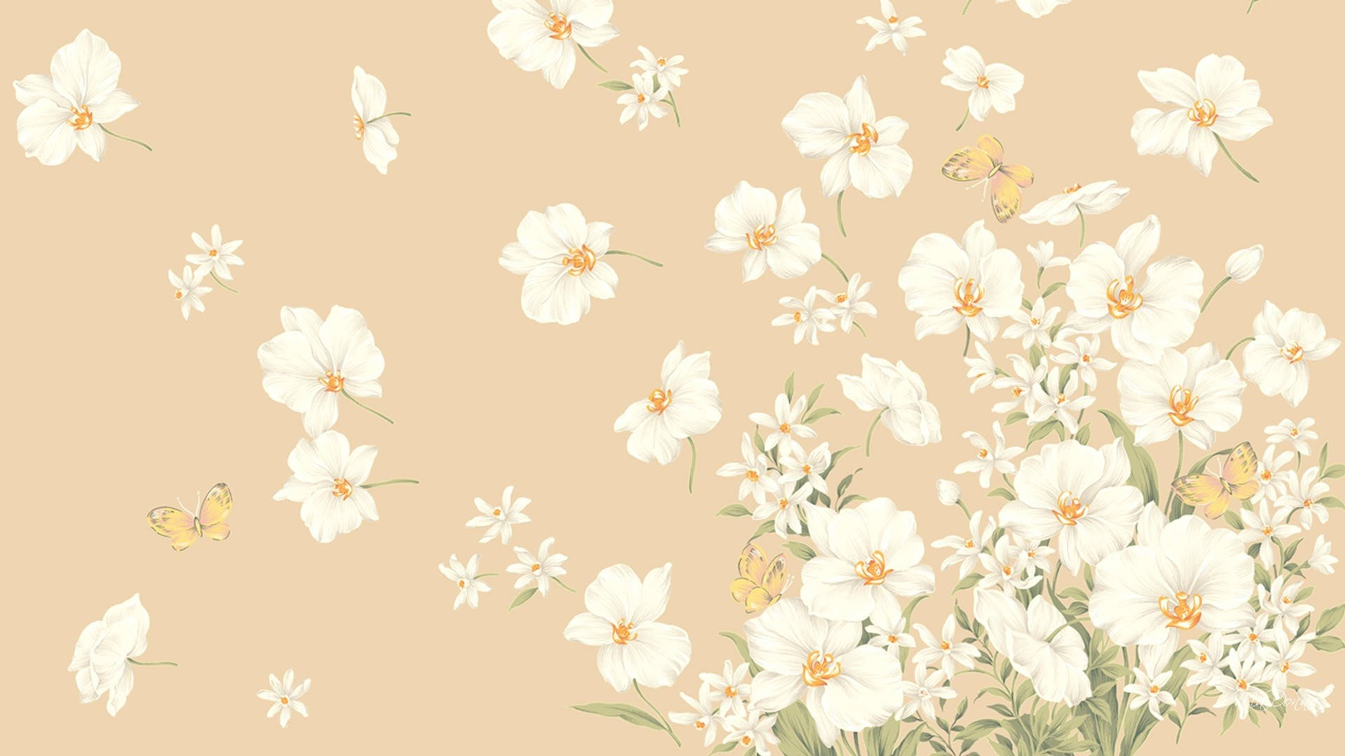 Download Flowery Beige Aesthetic Laptop Wallpaper
