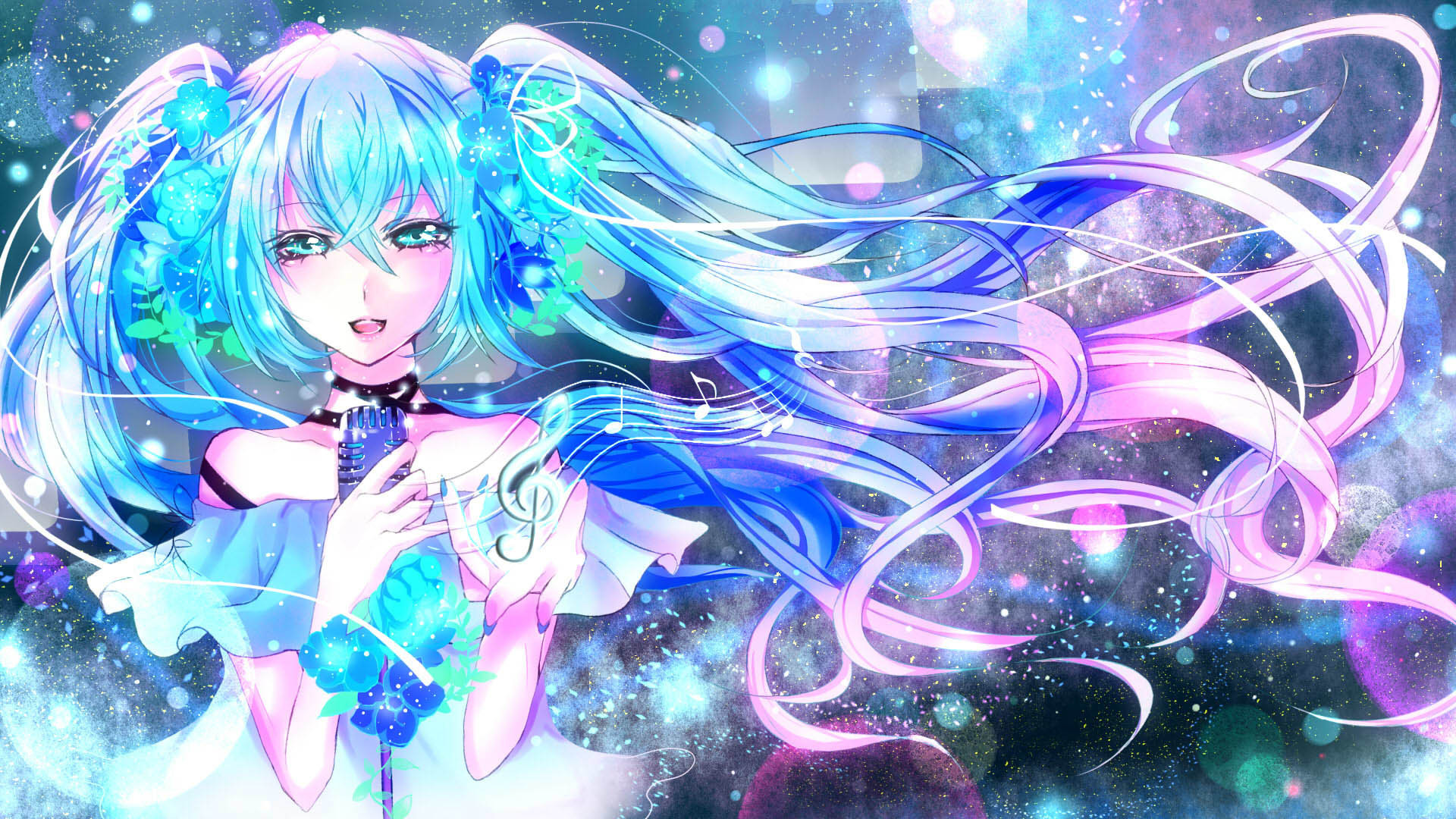 Hatsune miku vocaloid anime manga game music singer mike musician color children women females girls art artistic color wallpaperx1080