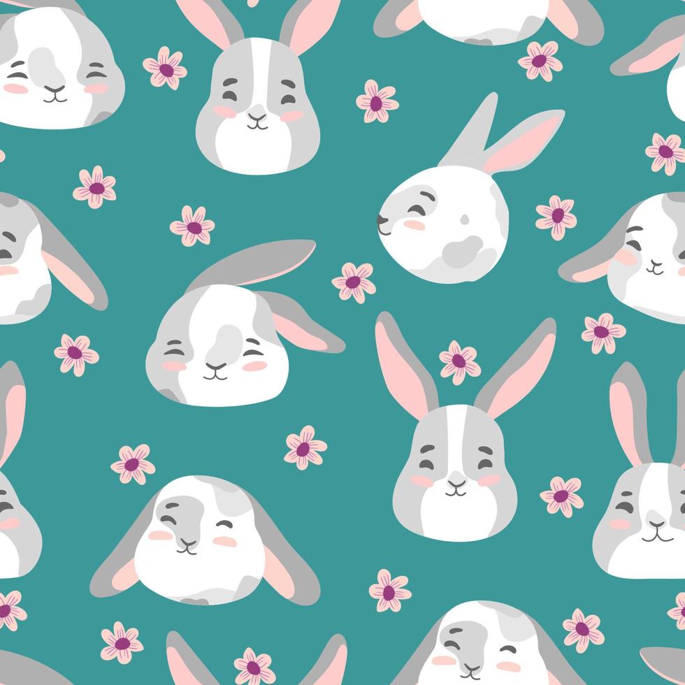 Happy Easter bunny vector seamless pattern. Spring background with rabbits or hares for textile, wallpaper or print design. Flat cartoon texture Illustration