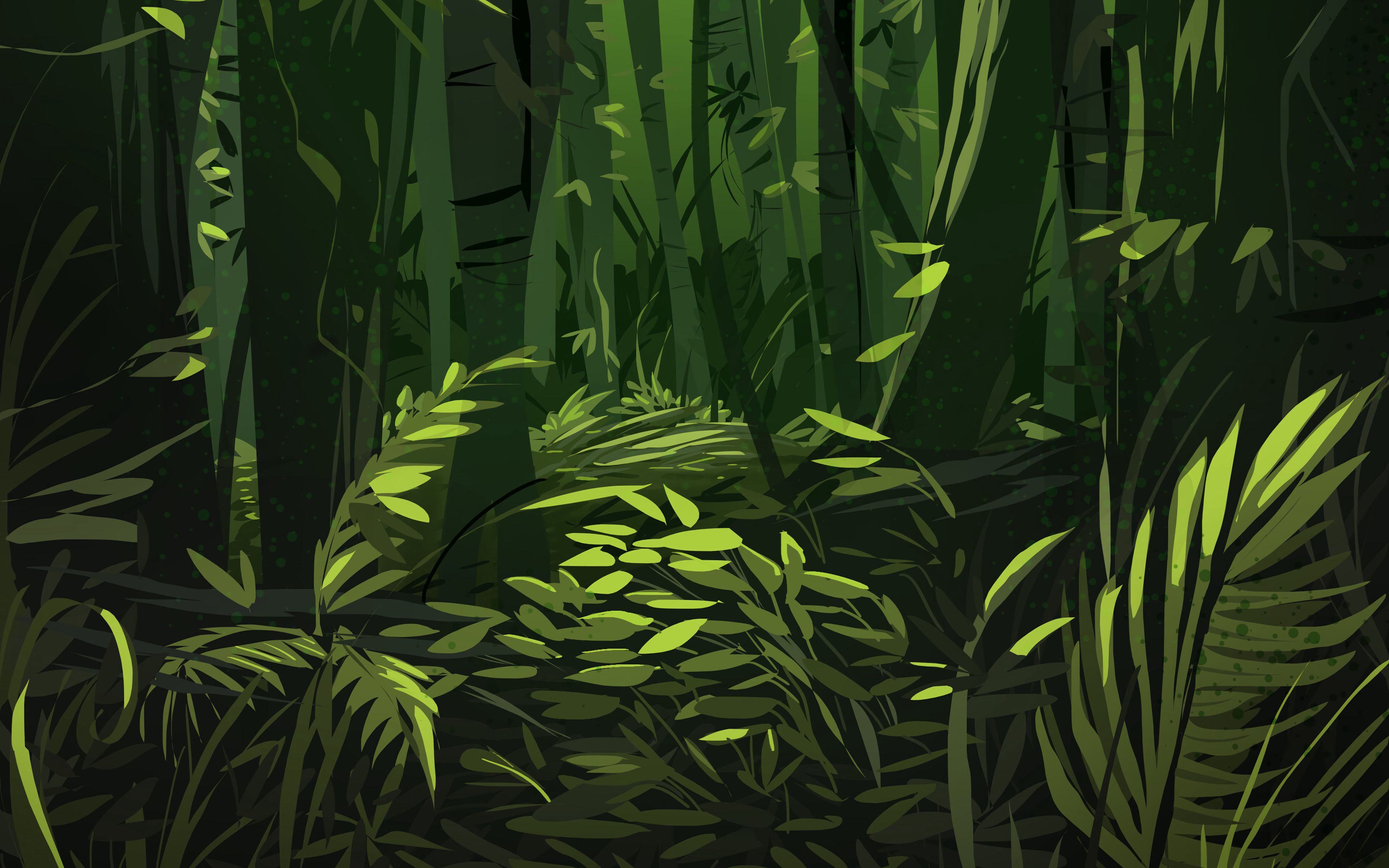 Download wallpaper 3840x2400 jungle, trees, leaves, plants, art, green 4k ultra HD 16:10 HD background