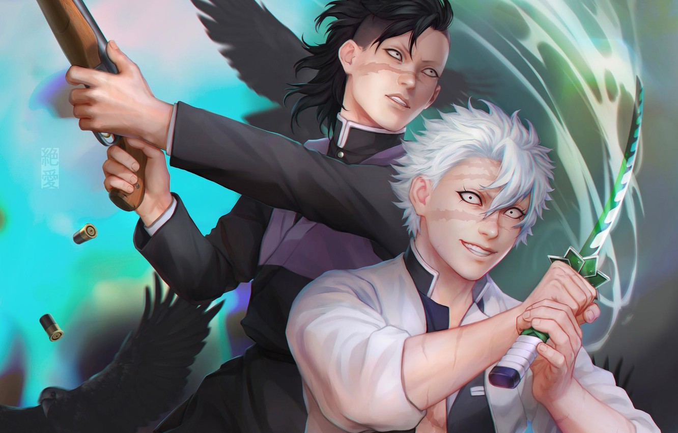 Wallpaper guys, zetsuai89, by zetsuai89, The Blade Cleaves Demons, Demon Slayer Kimetsu No Yaiba, genya, shinazugawa sanemi image for desktop, section сёнэн