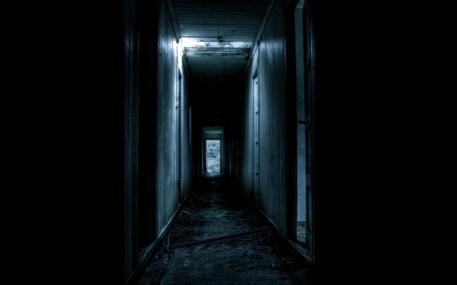 Wallpaper, night, creepy, hallway, symmetry, light, darkness, screenshot, computer wallpaper, black and white, monochrome photography 1920x1200