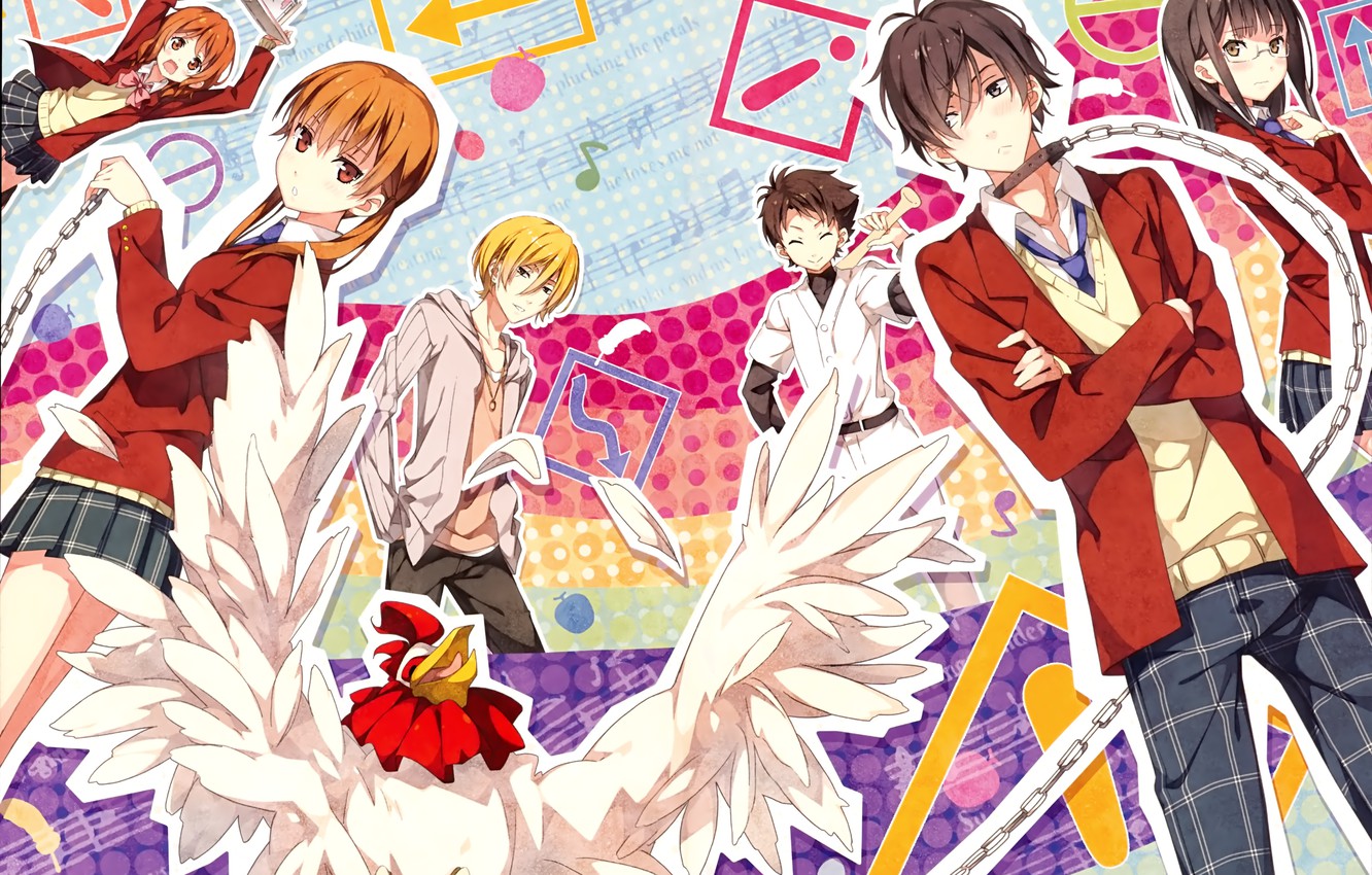 Wallpaper look, apples, chicken, collar, laptop, chain, bit, I'm a Monster, Shizuka, The Monster Next to Me, Haru image for desktop, section прочее