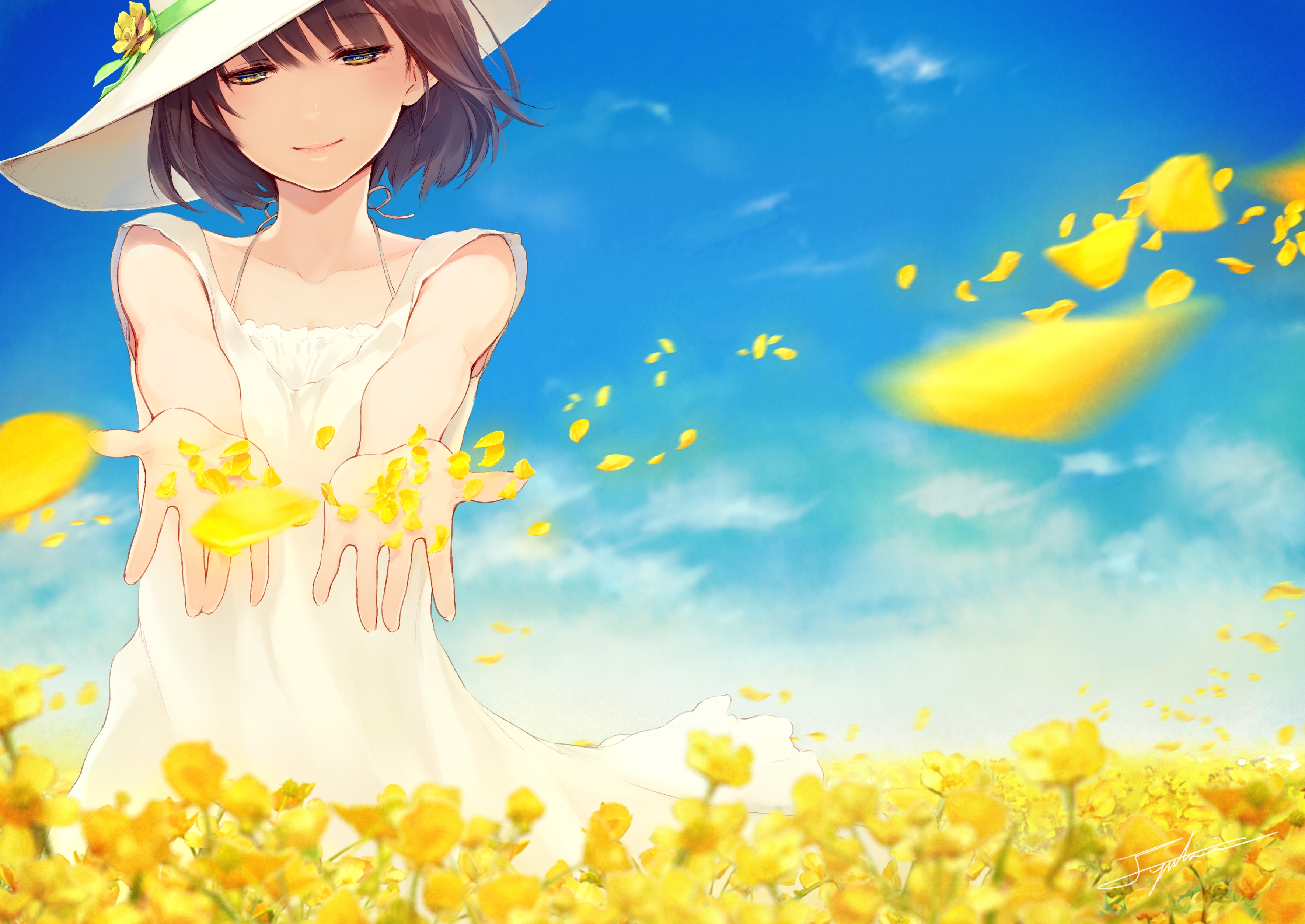 Download 2560x1440 Anime Girl, Summer, Light Dress Wallpaper for iMac 27 inch
