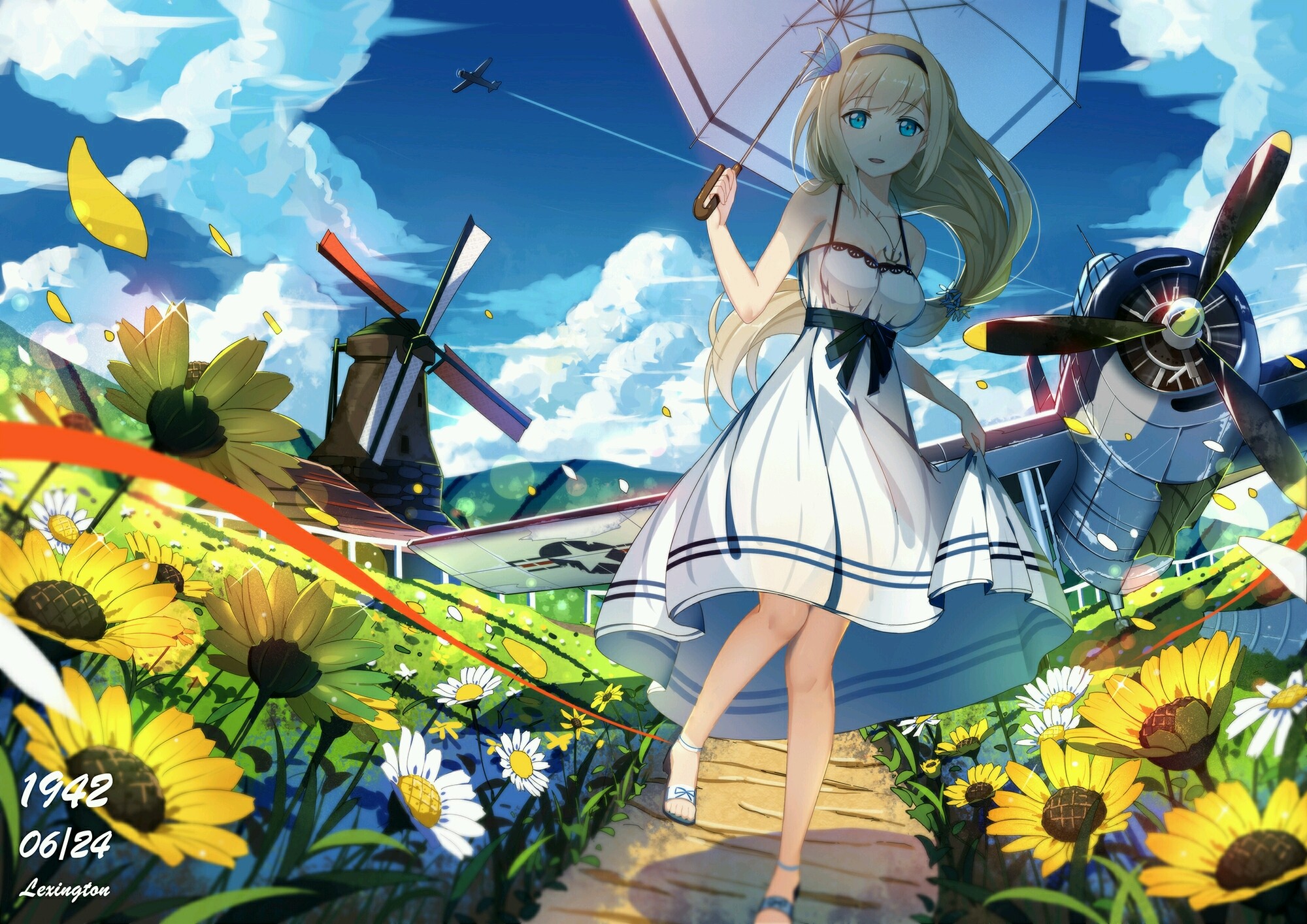 Wallpaper, illustration, anime girls, Summer Saint Claire, flower, screenshot 2000x1414