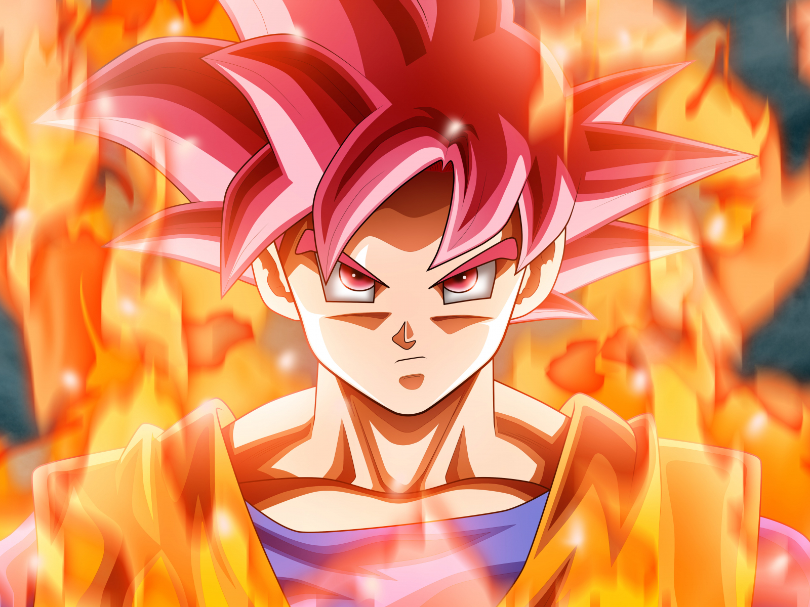 Download wallpaper 1600x1200 goku, fire, dragon ball super, anime, standard 4:3 fullscreen 1600x1200 HD background, 1273