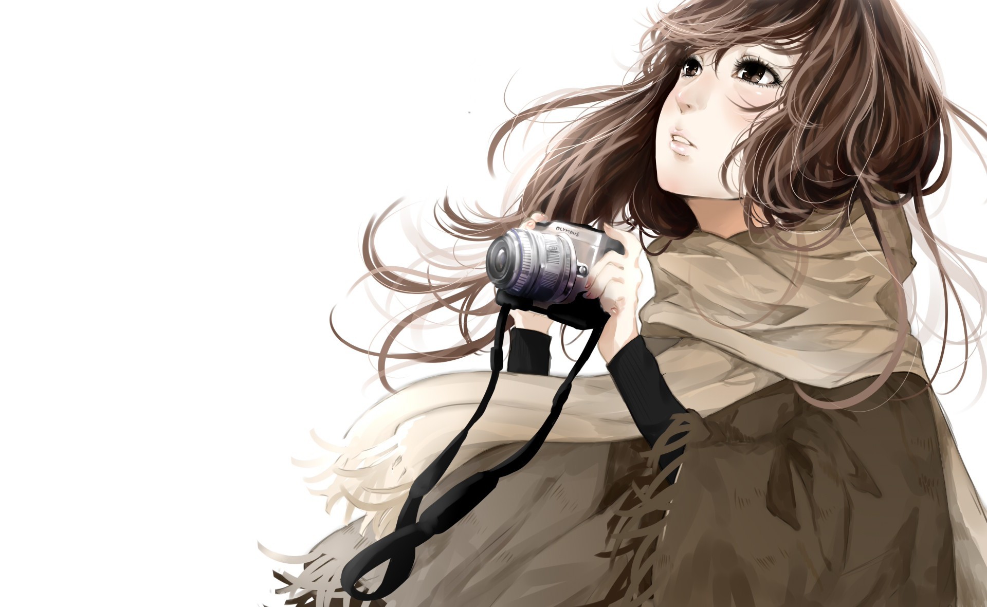 Wallpaper, drawing, illustration, anime, ruin, white background, camera, cartoon, ART, girl, sketch, mangaka, yndi 1920x1181