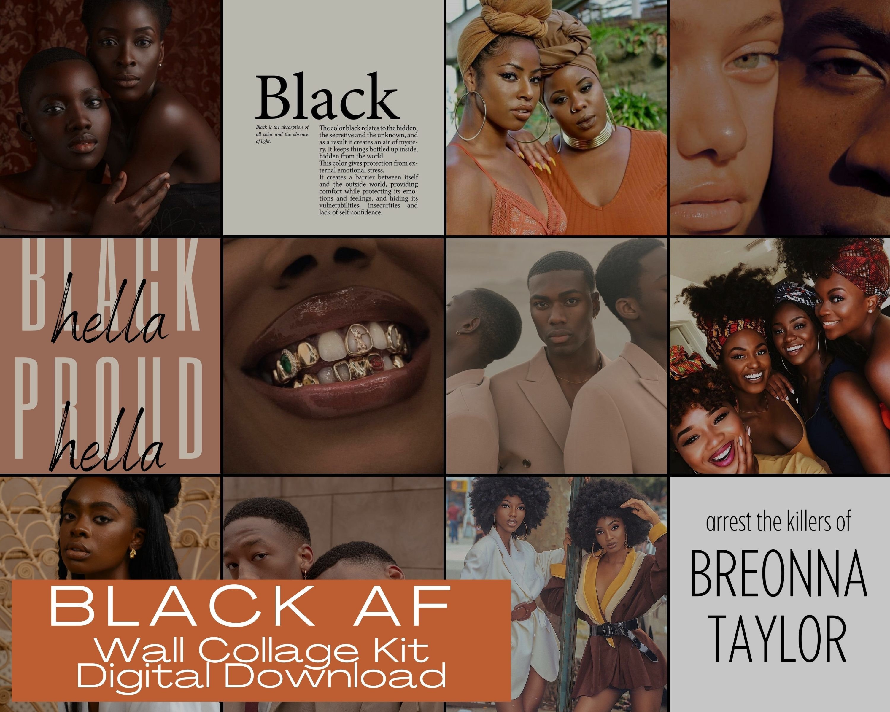 Black AF Aesthetic Wall Collage Kit digital Download 59pcs