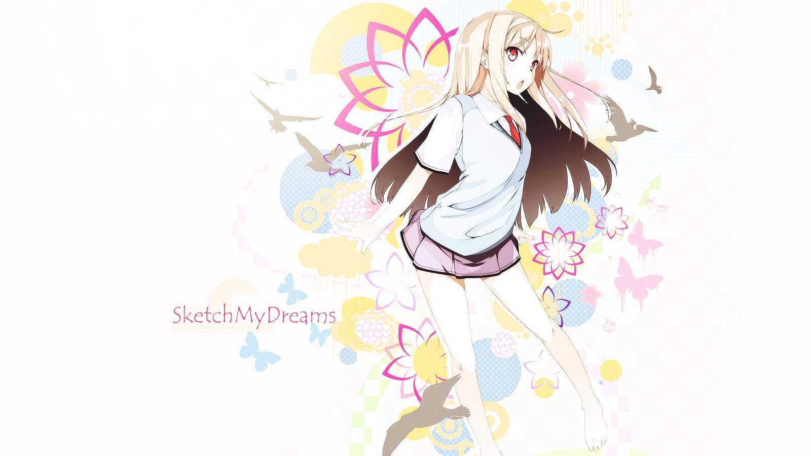 Wallpaper, drawing, illustration, blonde, simple background, anime girls, cartoon, Sakurasou no Pet na Kanojo, Shiina Mashiro, sketch, mangaka 1600x900