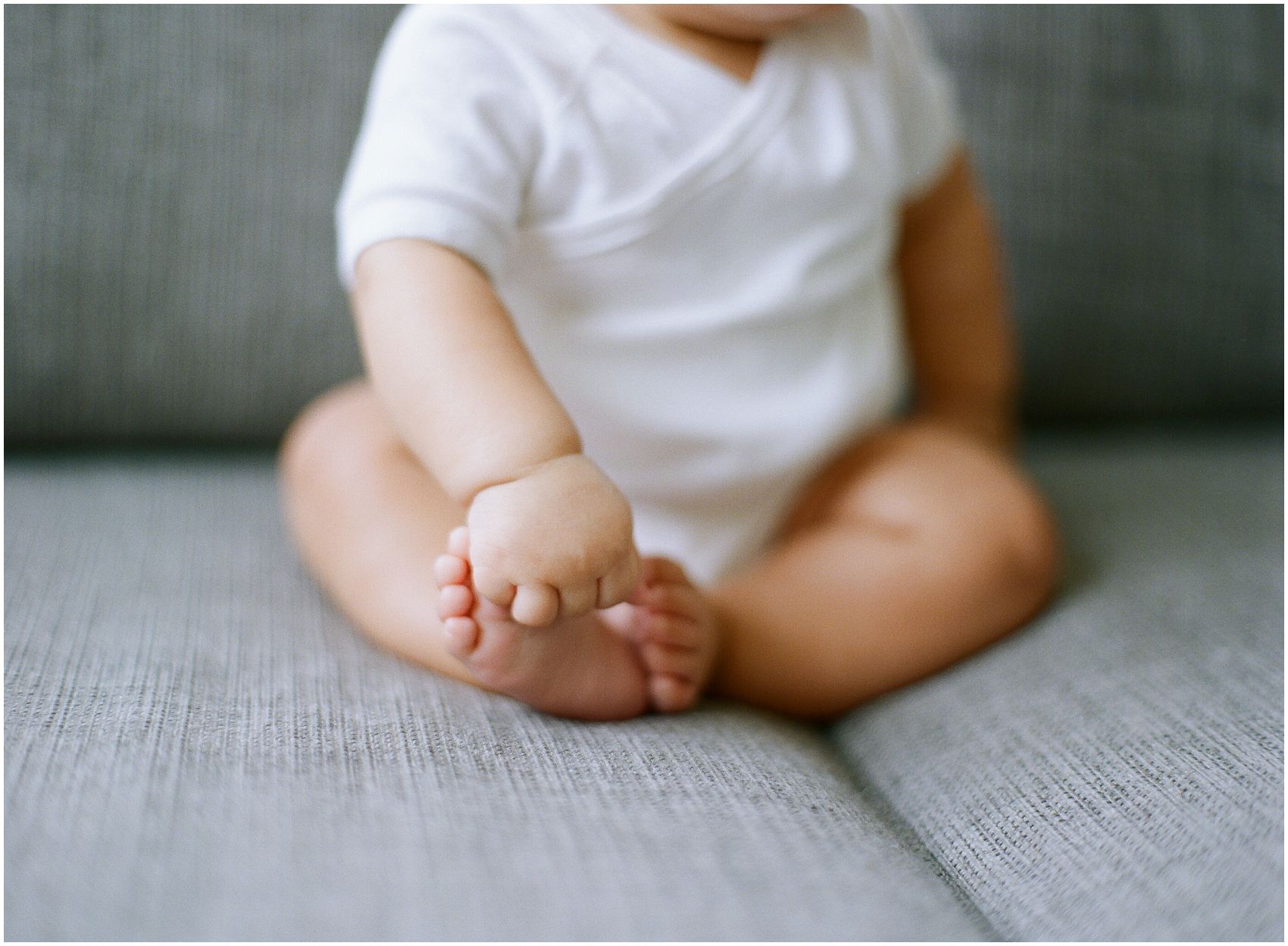 Cute and Chubby Month Old Baby Photo with a French Bulldog. Miriam Dubinsky Photography Lifestyle and Newborn Photographer NJ / NYC