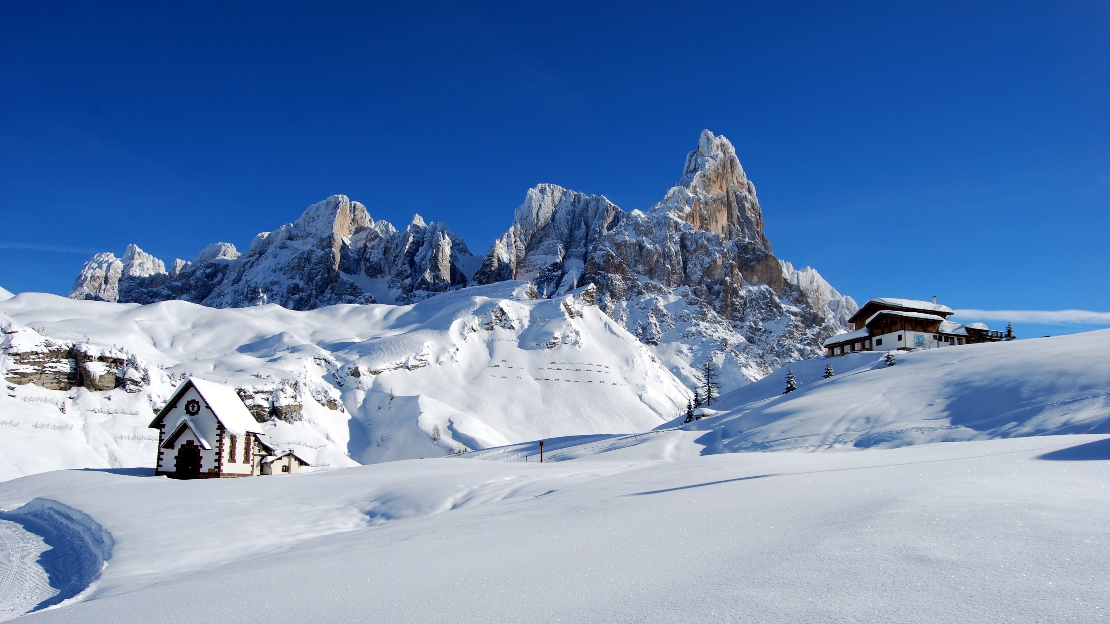 4K HD Wallpaper: Dolomites. Alps Italy. Winter Snow