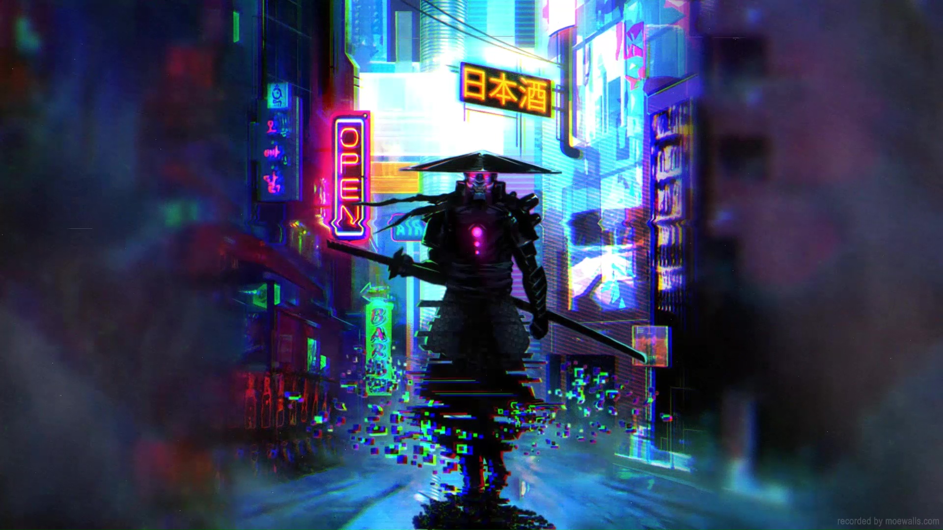 Futuristic Samurai Neon Cyberpunk City Live Wallpaper