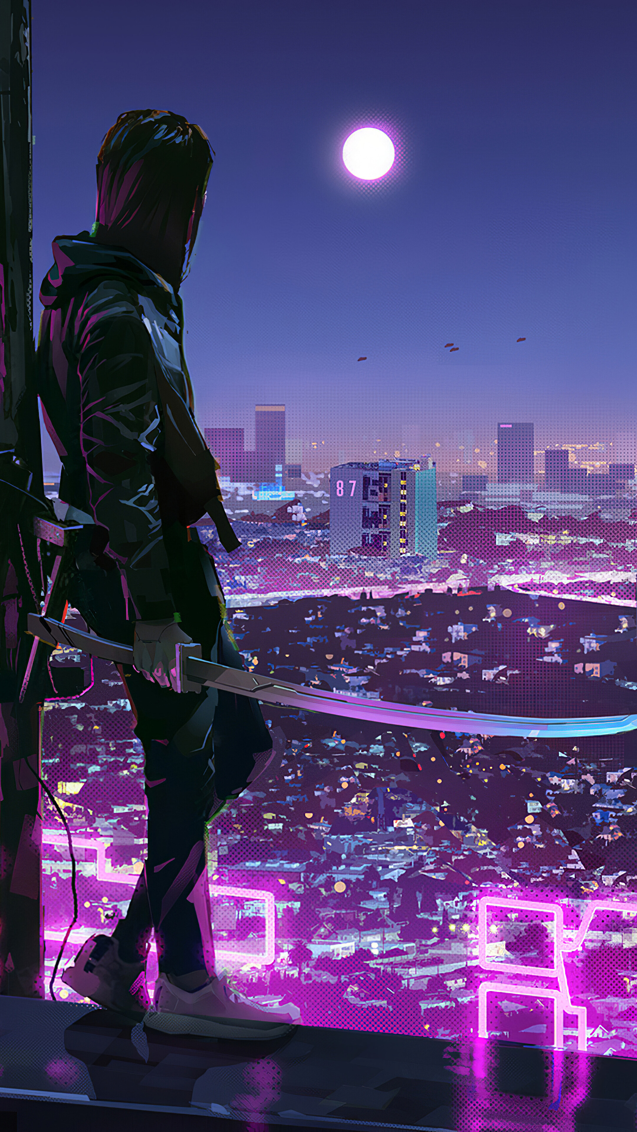 Sci Fi, City, Neon, Lights, Ninja, Katana, 4k Gallery HD Wallpaper