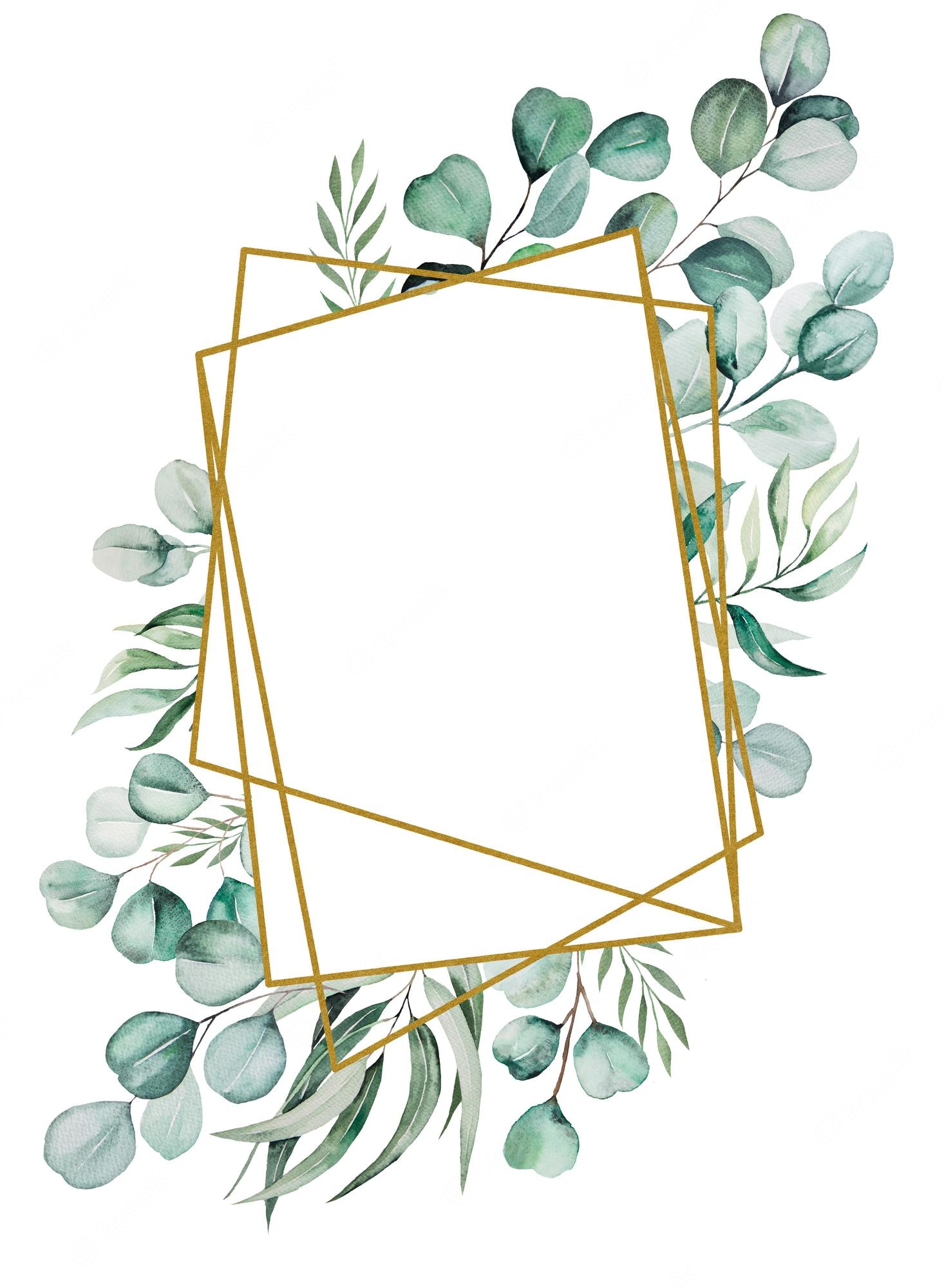 Premium Photo. Watercolor green eucaliptus branches and leaves frame illustration isolated on white for wedding stationary, greetings cards, wallpaper, crafting. rustic greenery frame. hand painted floral clip art