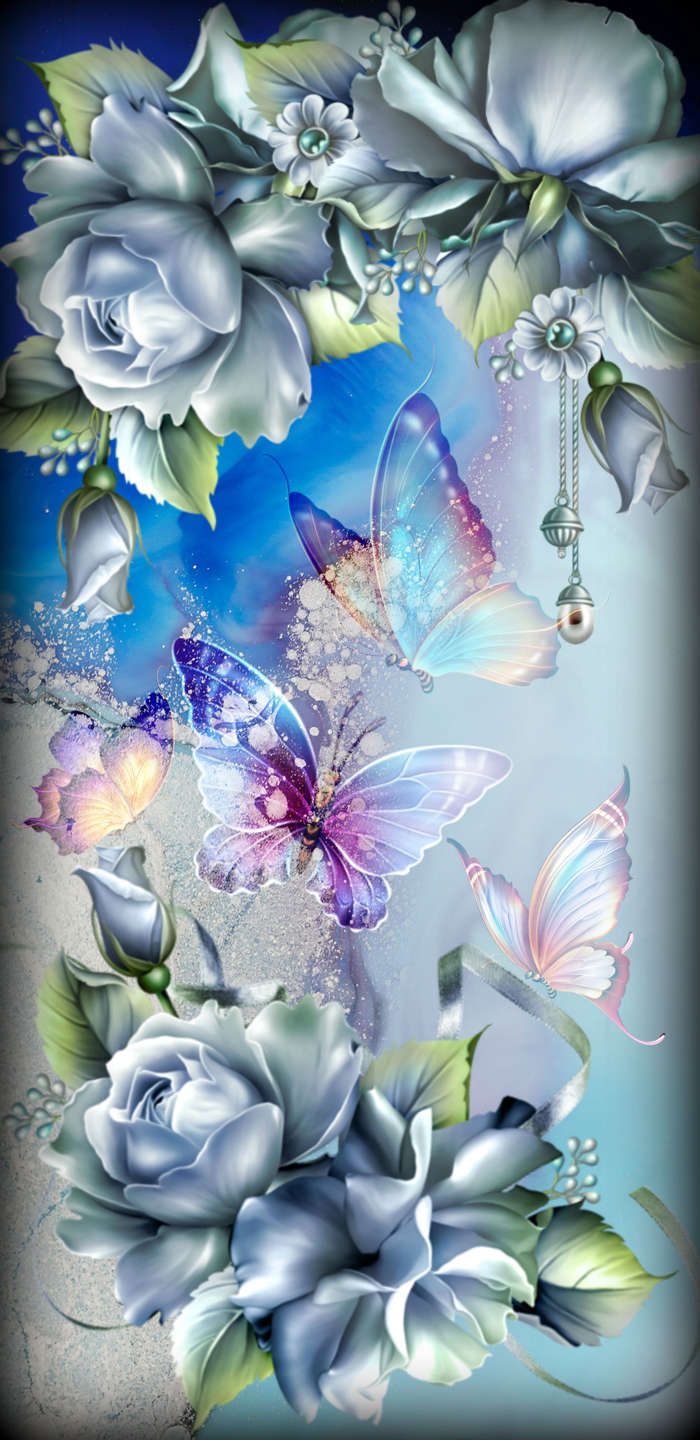 Blue Fantasy. Flower iphone wallpaper, Butterfly wallpaper, Flower phone wallpaper