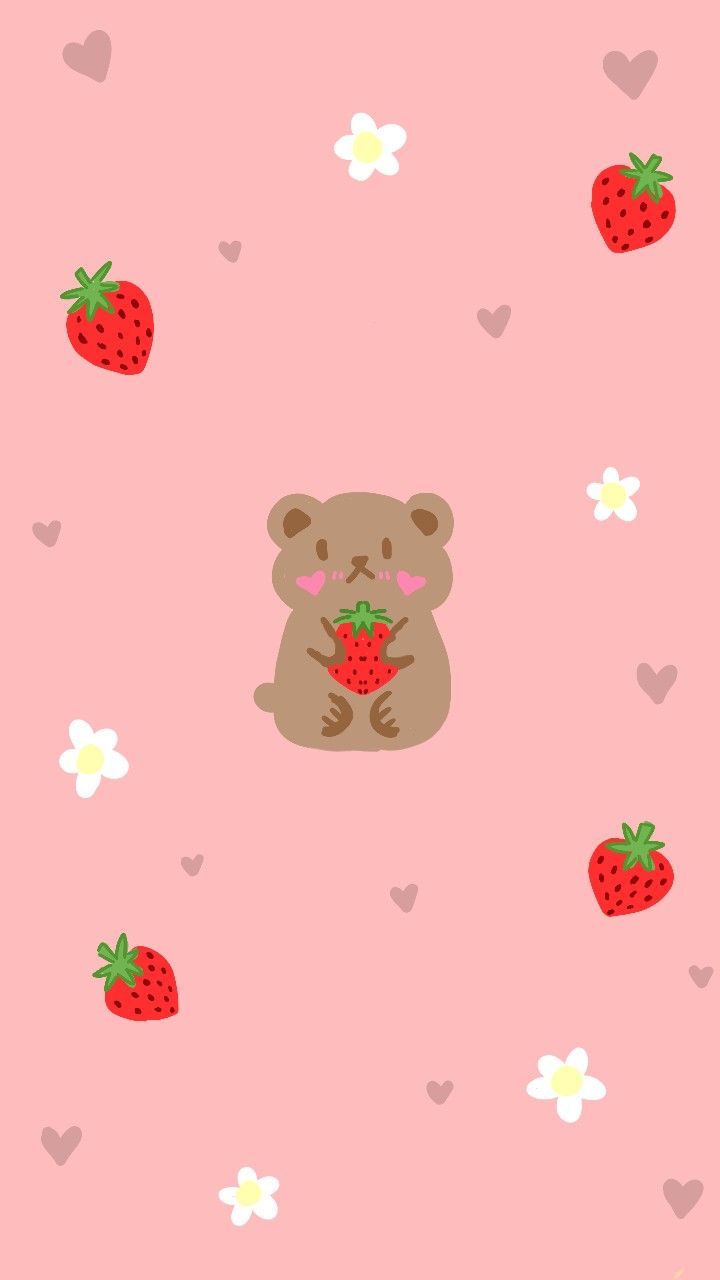 Strawberry Bear wallpaper. Cute patterns wallpaper, Bear wallpaper, Cute wallpaper
