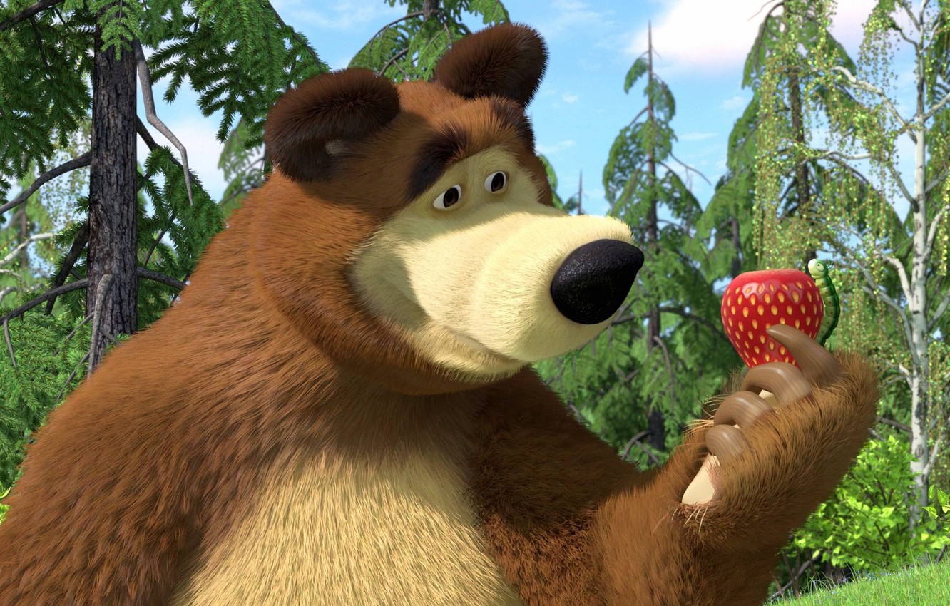Wallpaper cartoon, strawberry, bear, Masha and the bear image for desktop, section фильмы