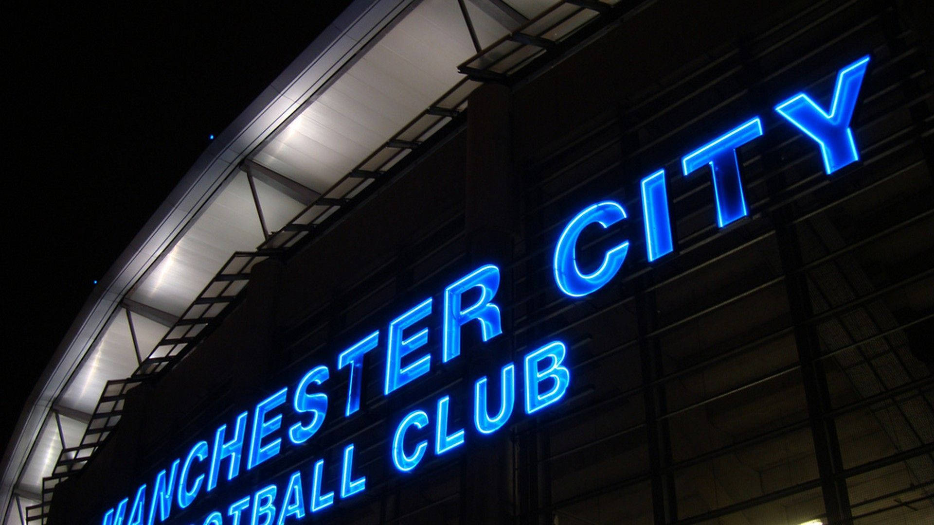 Download Manchester City Stadium Neon Sign Wallpaper