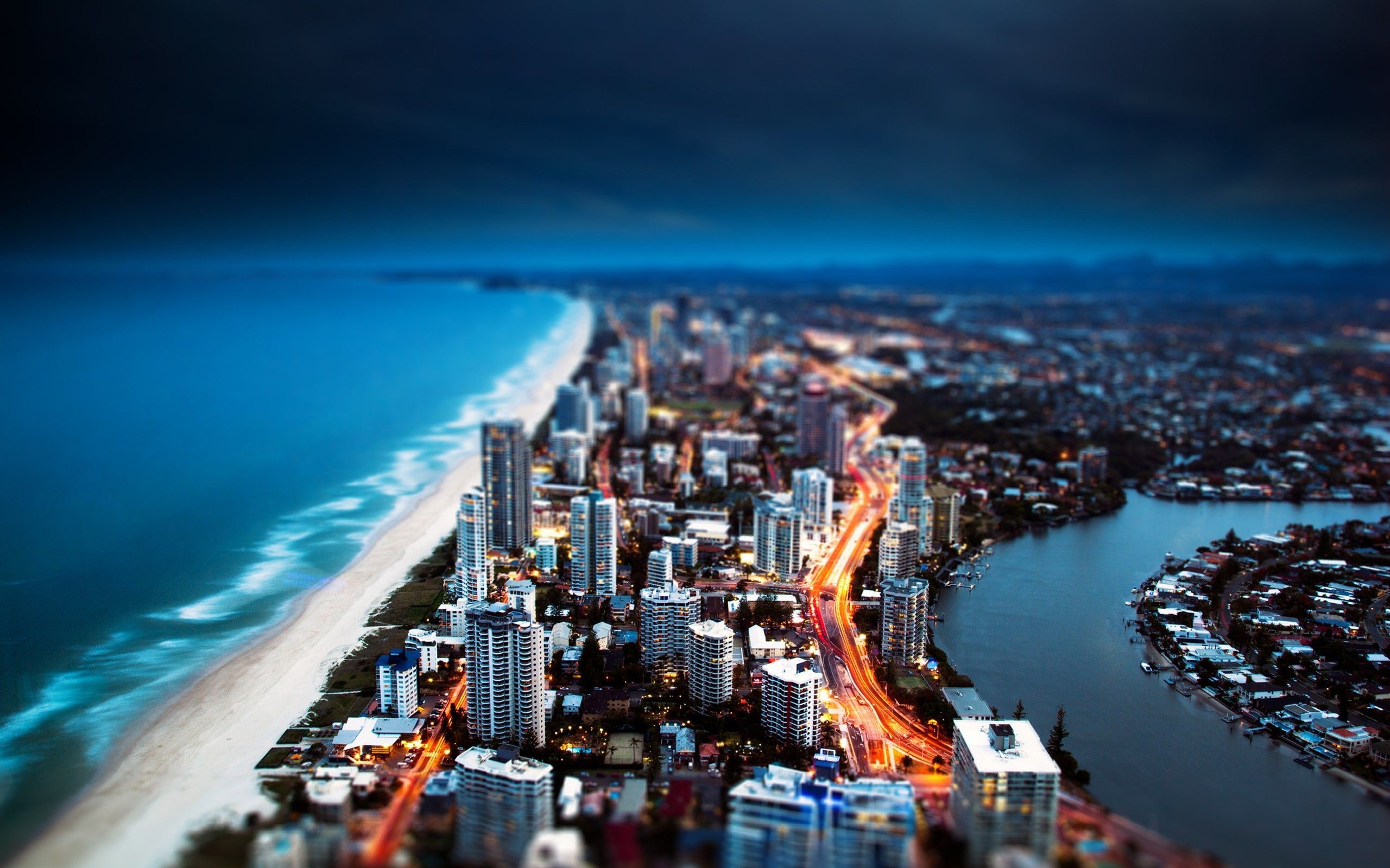 Tilt Shift Cities Sea Wallpaper. Australia Wallpaper, Beach At Night, Golden City