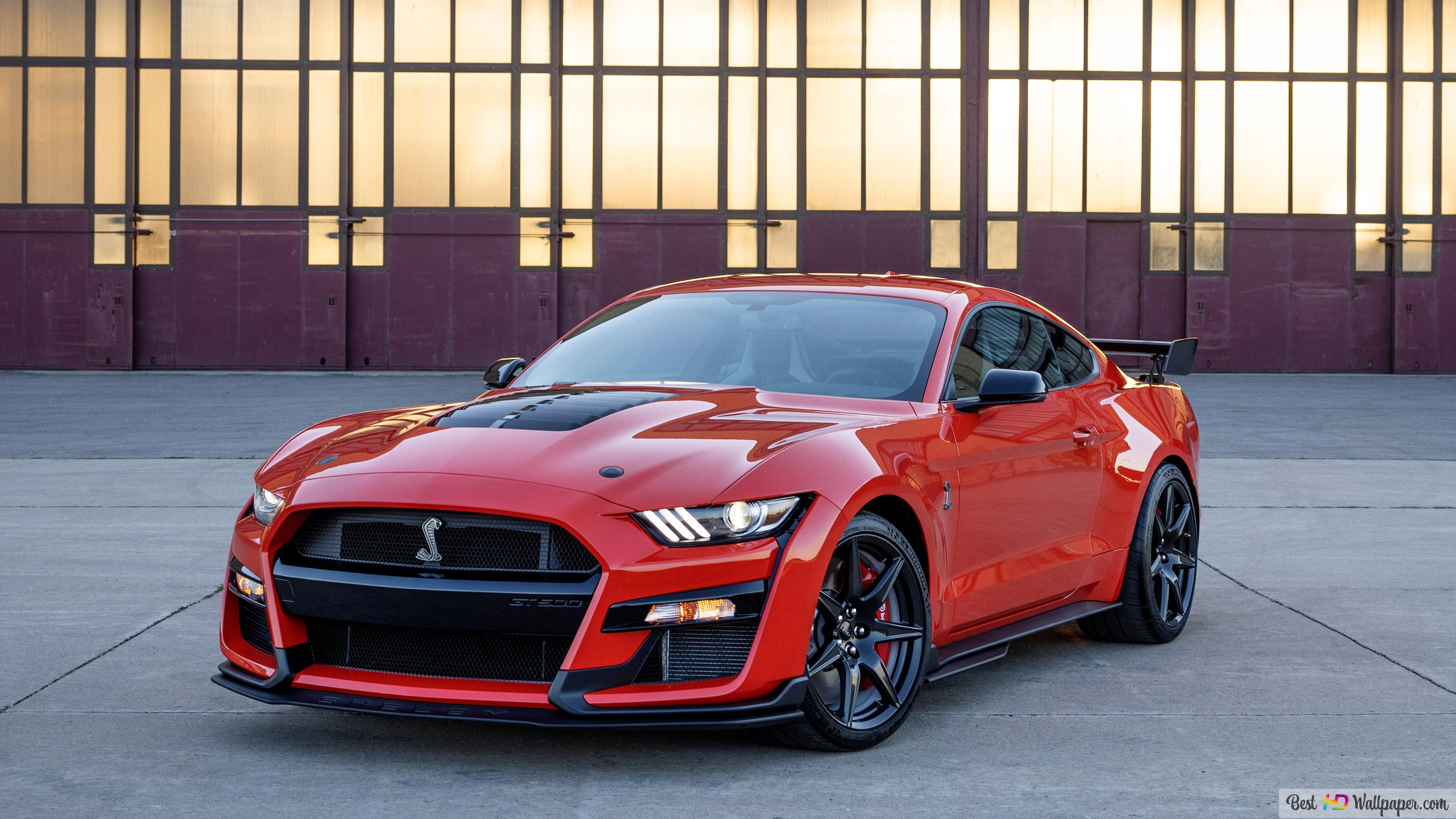 Ford Mustang Shelby GT500 2022 red color front and side view 4K wallpaper download
