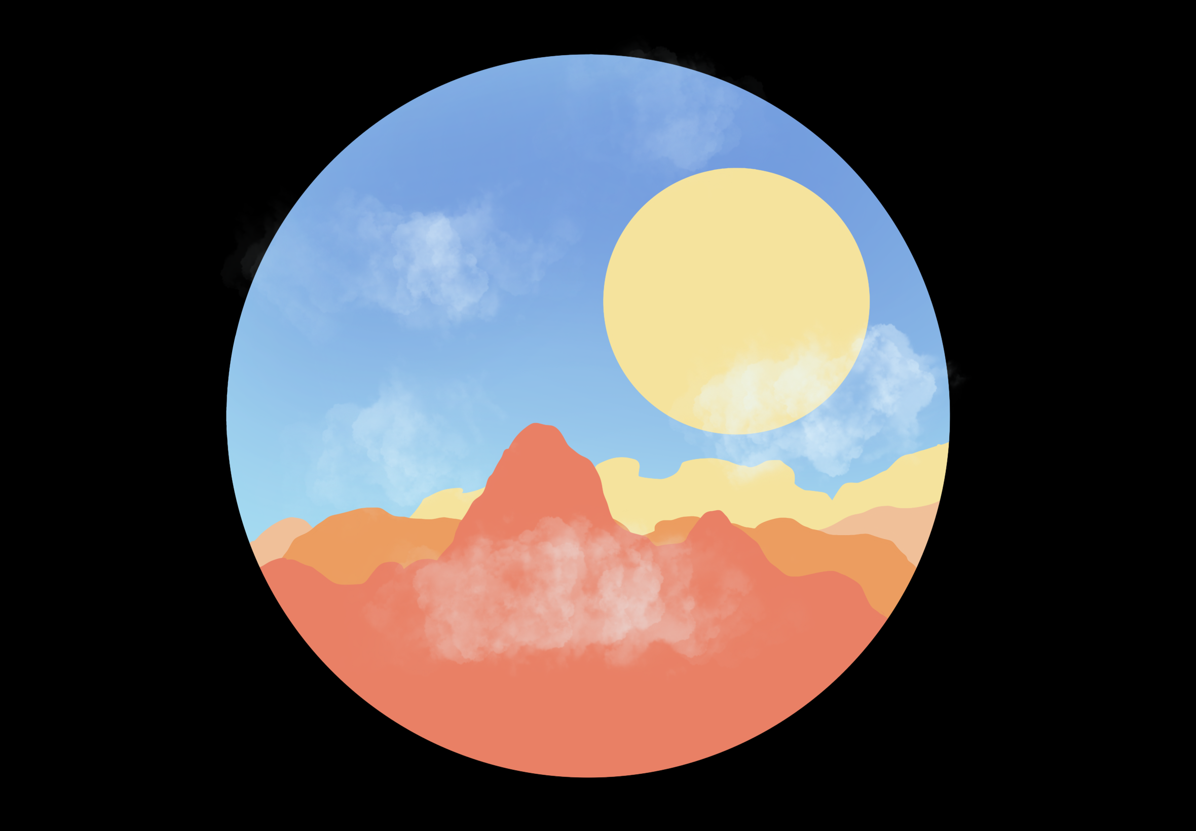 Wallpaper, sky, cloud, atmosphere, azure, tree, world, ART, cumulus, astronomical object, circle, Tints and shades, horizon, Natural landscape, meteorological phenomenon, electric blue, font, symbol, darkness, illustration, celestial event, planet