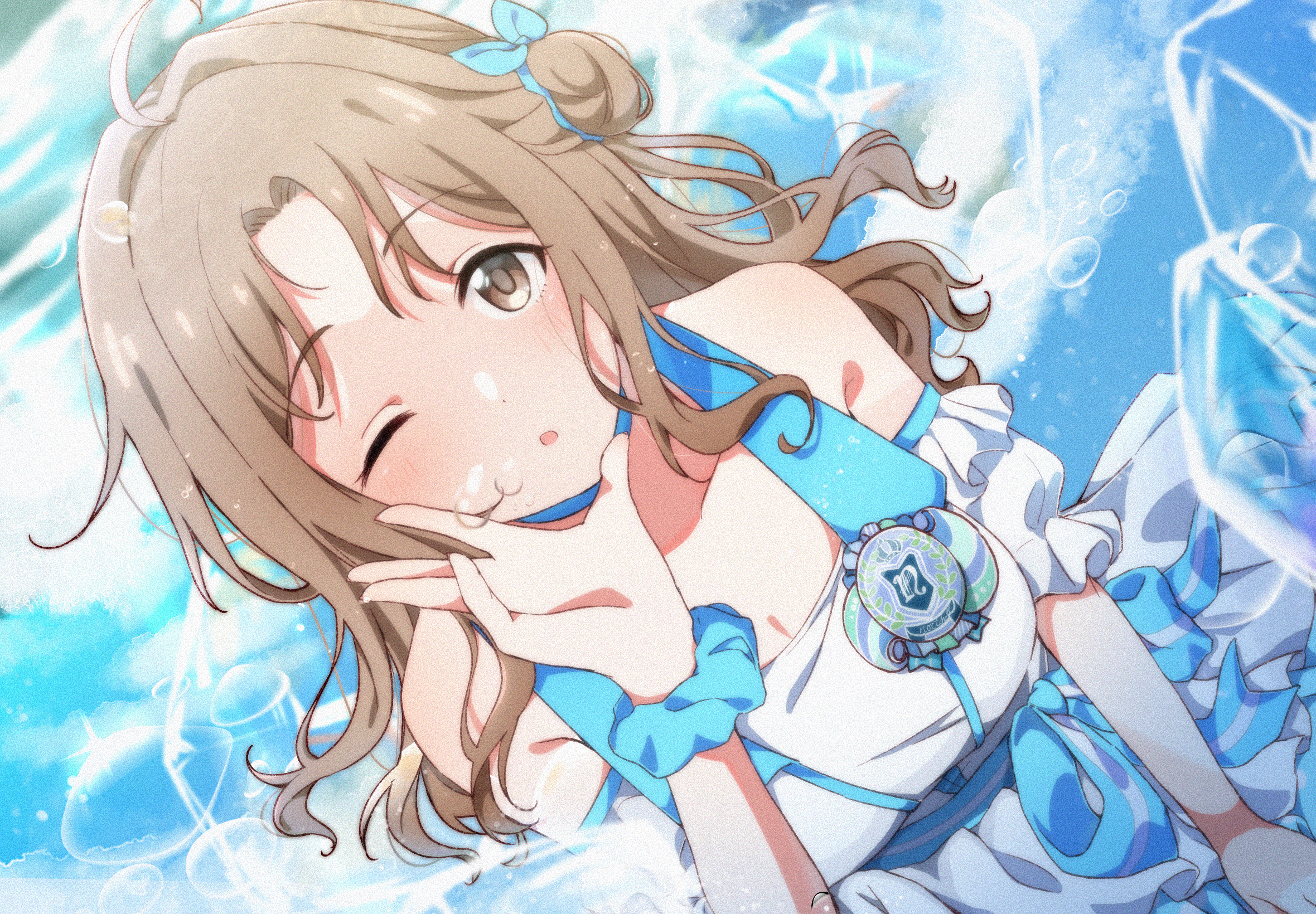 Anime Anime Girls Reika Haikawa Artwork THE IDOLM STER Ichikawa Hinana Wink Brown Eyes Brunette Wallpaper:2360x1640