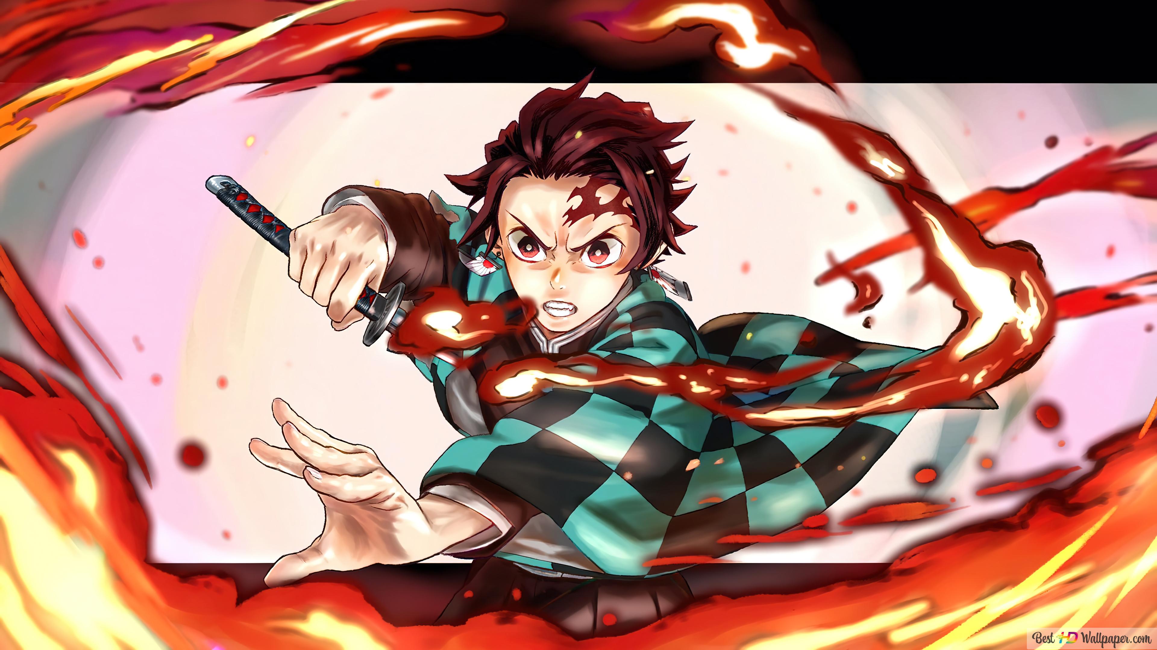 Demon Slayer. Tanjiro Kamado Sun Breathing 4K wallpaper download