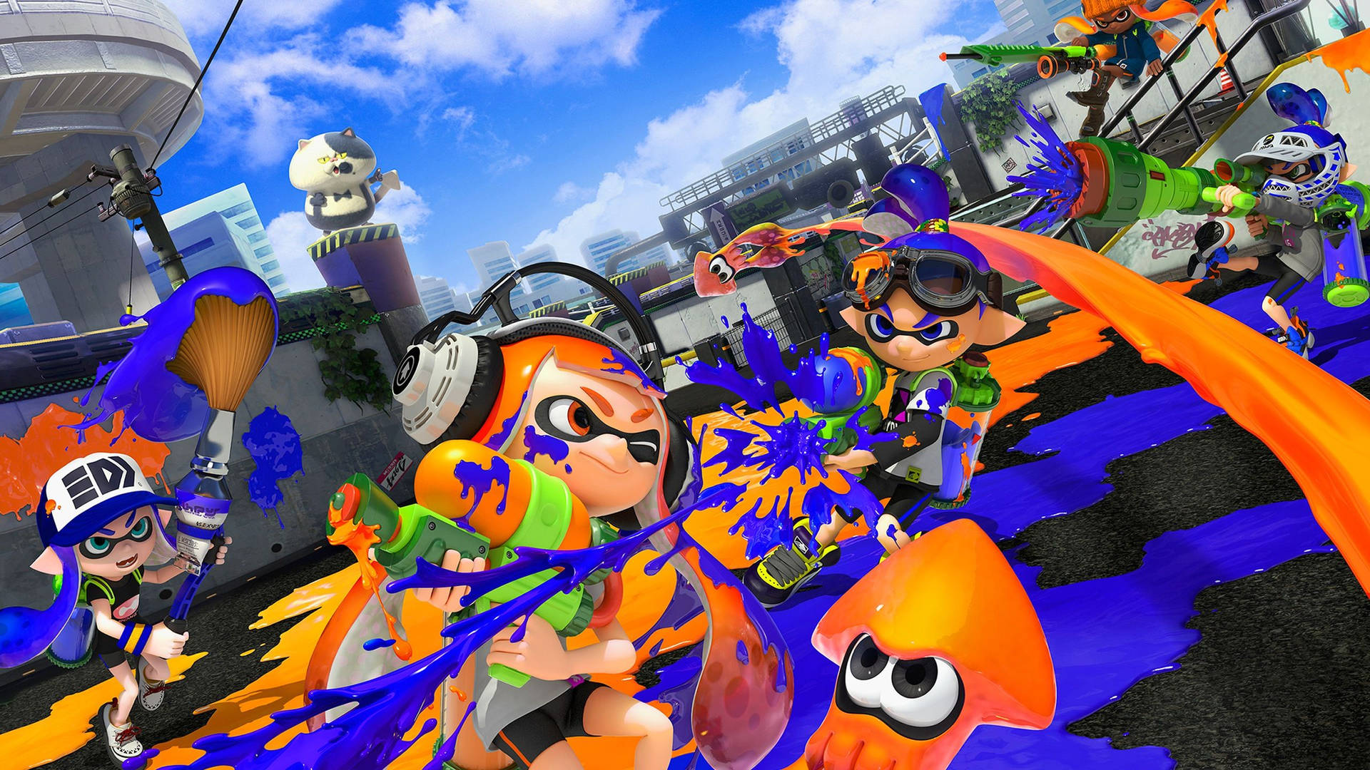 Download Splatoon 2 Orange Vs Blue Inklings Wallpaper