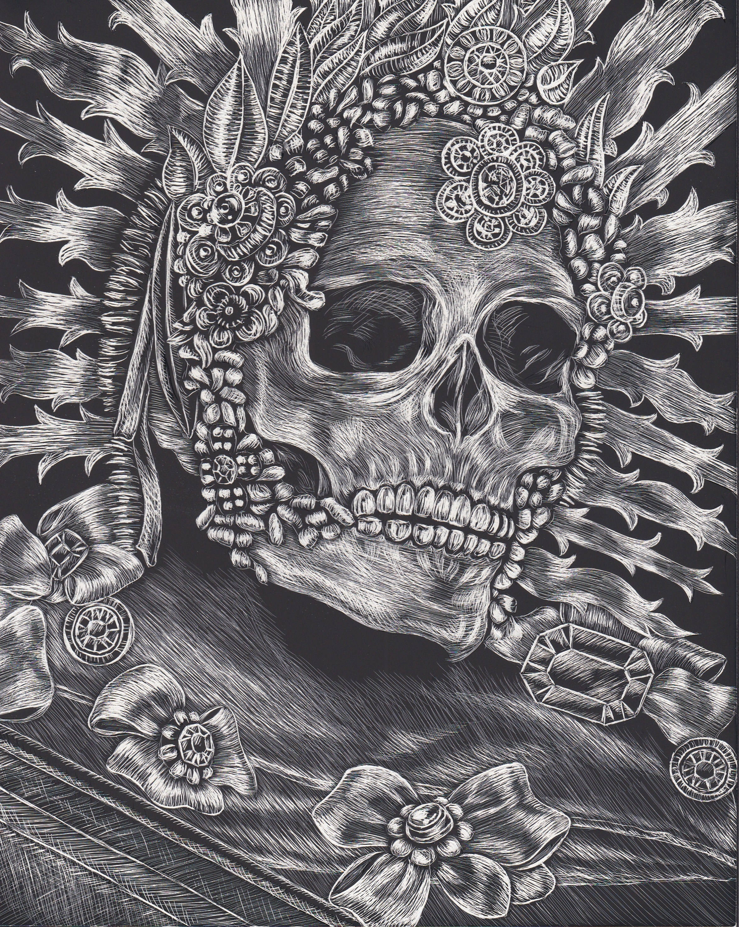 Print of Skeleton Scratch Board Art