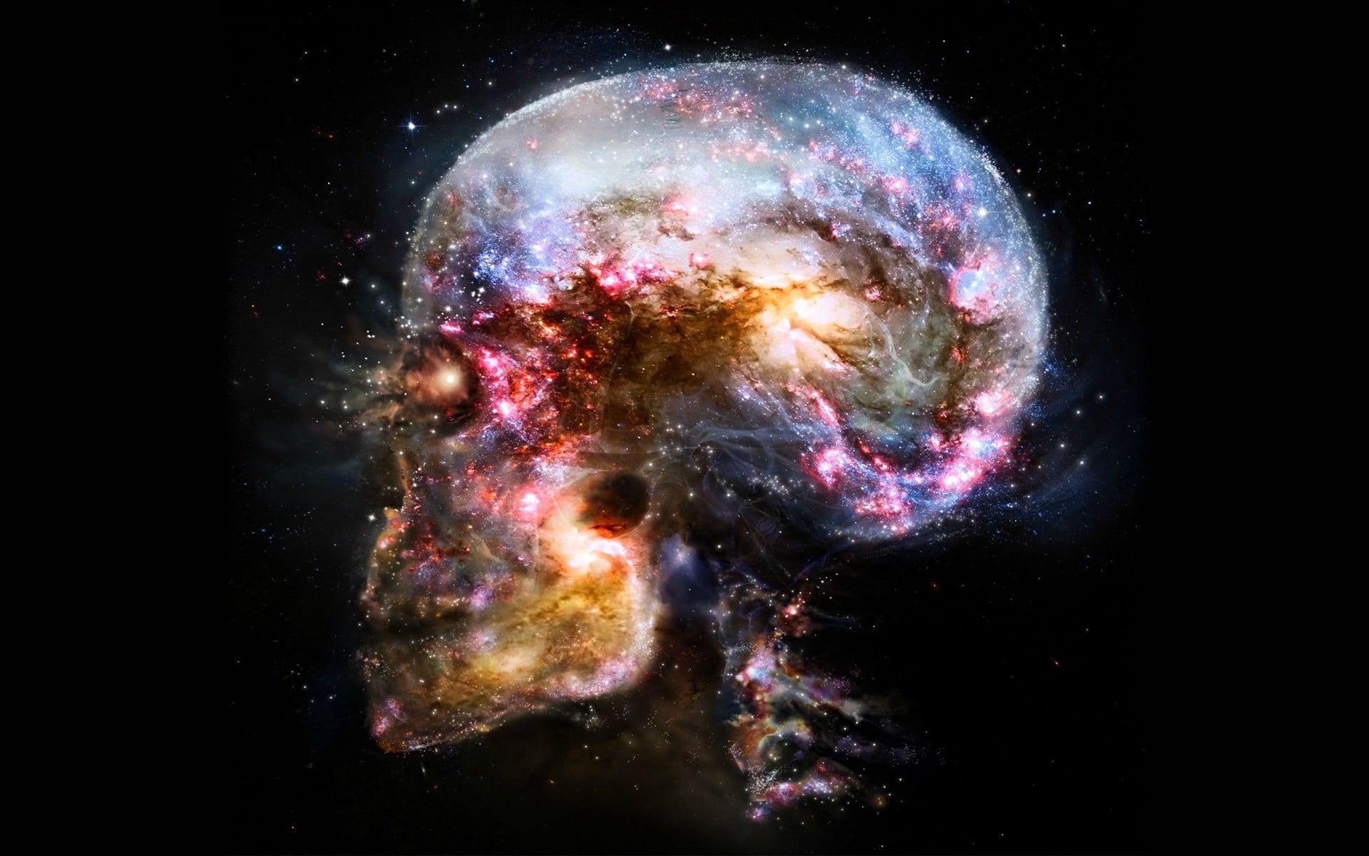 HD wallpaper: skull illustration, space, universe, abstract, brain, science. Skull illustration, Galaxy art, Nebula wallpaper