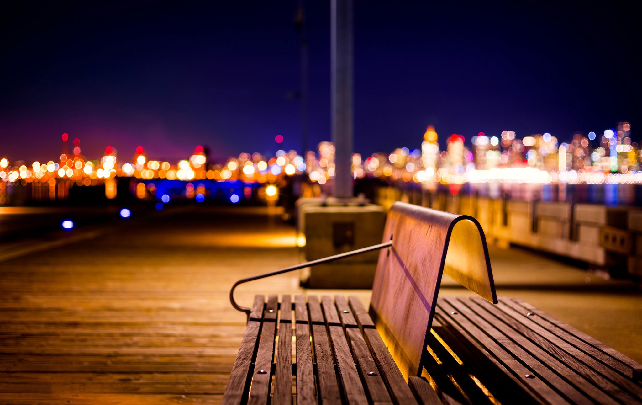 nature, Splendor, Night, City, City, Lights, Bench, Bokeh Wallpaper HD / Desktop and Mobile Background