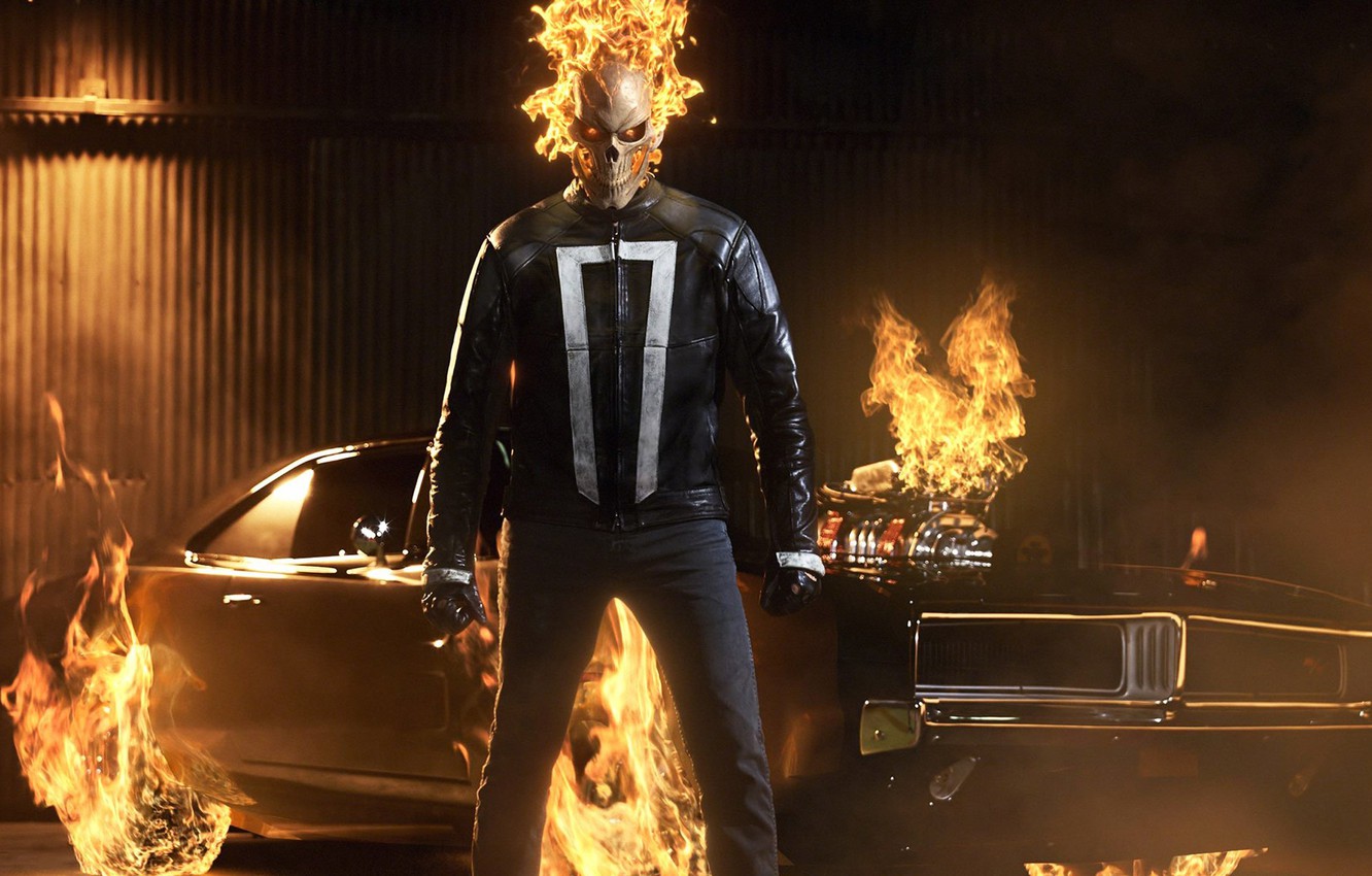 Wallpaper car, Dodge, wallpaper, fire, sake, flame, Ghost Rider, Dodge Challenger, monster, man, Marvel, series, supernatural, hero, hell, automobiles image for desktop, section фильмы