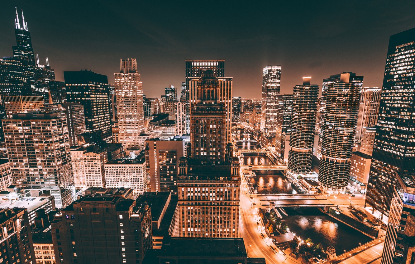 Wallpaper night, the city, lights, Chicago, USA image for desktop, section город