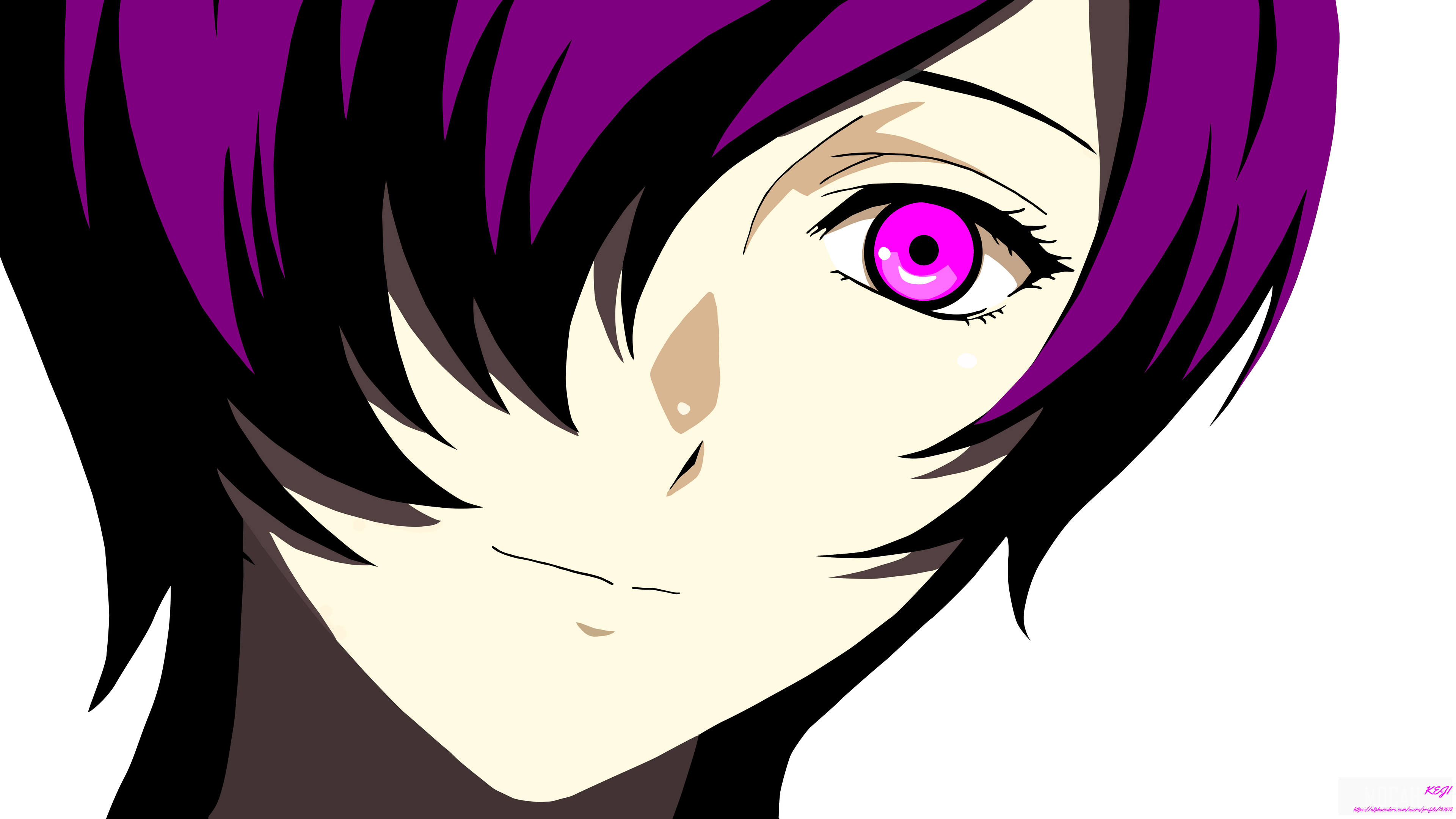 Girl, Minimalist, Pink Eyes, Purple Hair, Smile, Tokyo Ghoul:re, Touka Kirishima 4k Gallery HD Wallpaper