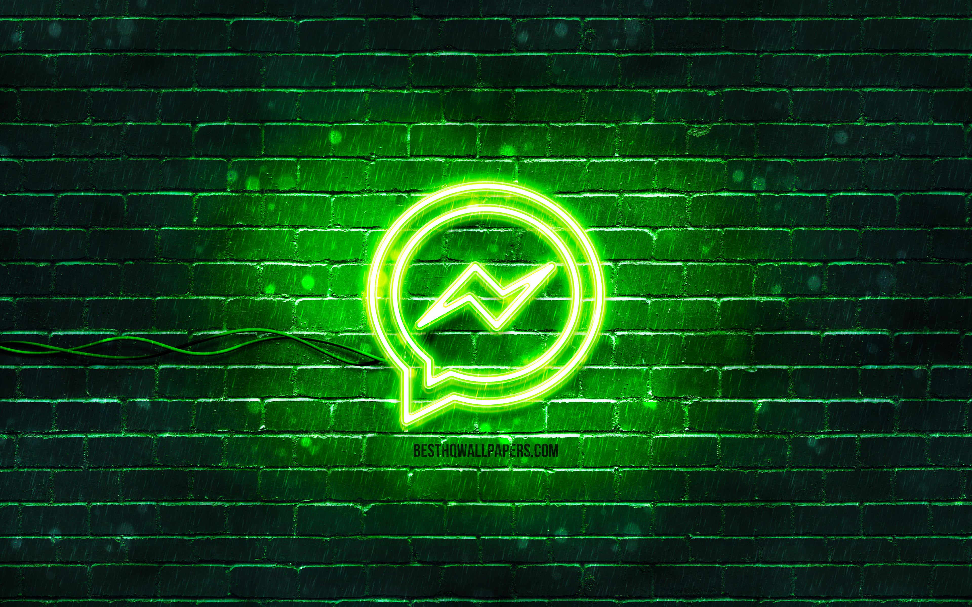 Download wallpaper Facebook Messenger green logo, 4k, green neon lights, creative, green abstract background, Facebook Messenger logo, social networks, Facebook Messenger for desktop with resolution 3840x2400. High Quality HD picture wallpaper