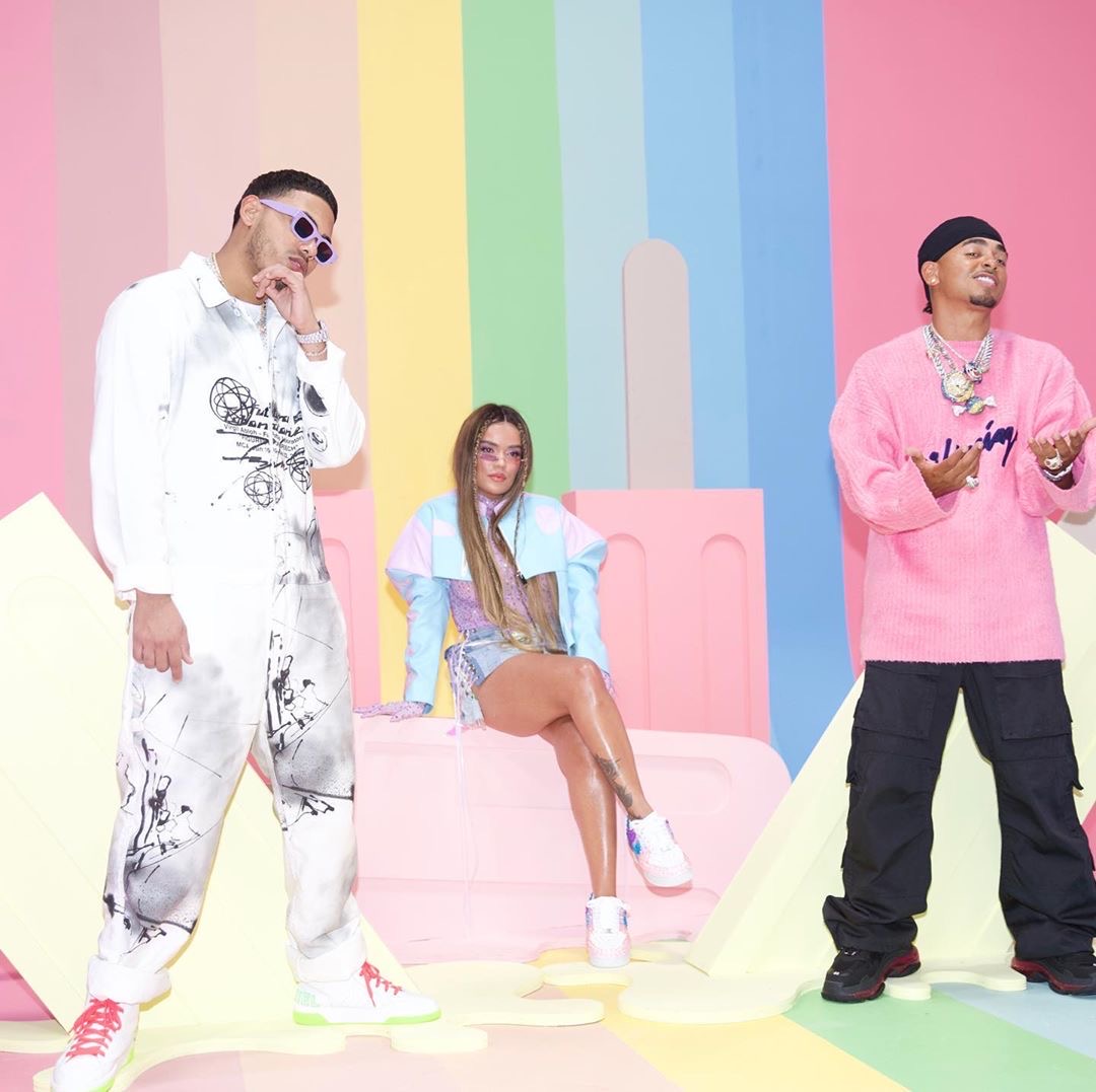 Exclusive photo from Ozuna's Caramelo Remix with Myke Towers and Karol G