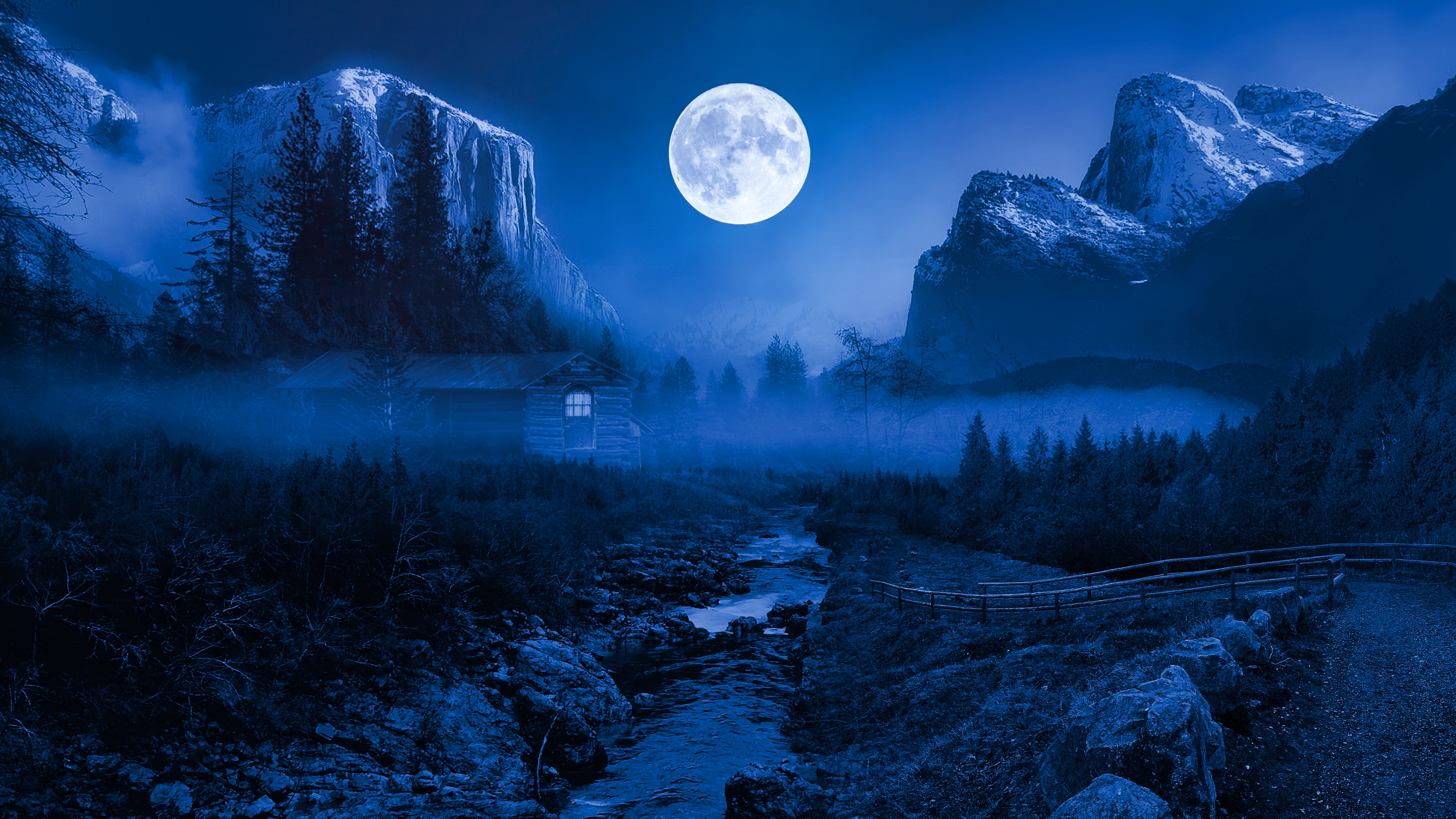 Twilight Moon Wallpaper 4K, Night time, Landscape, Nature
