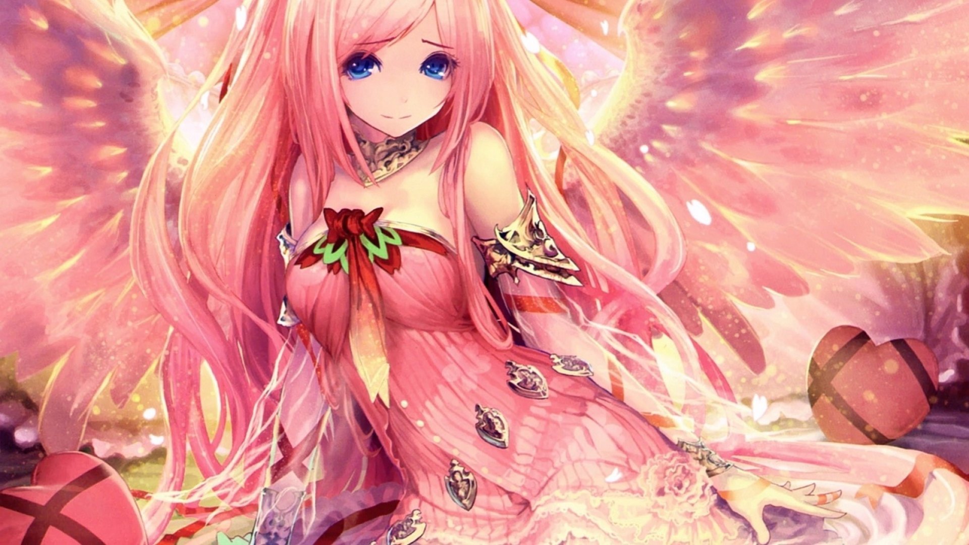 Download Kawaii Anime Girl In Pink With Flowers Wallpaper