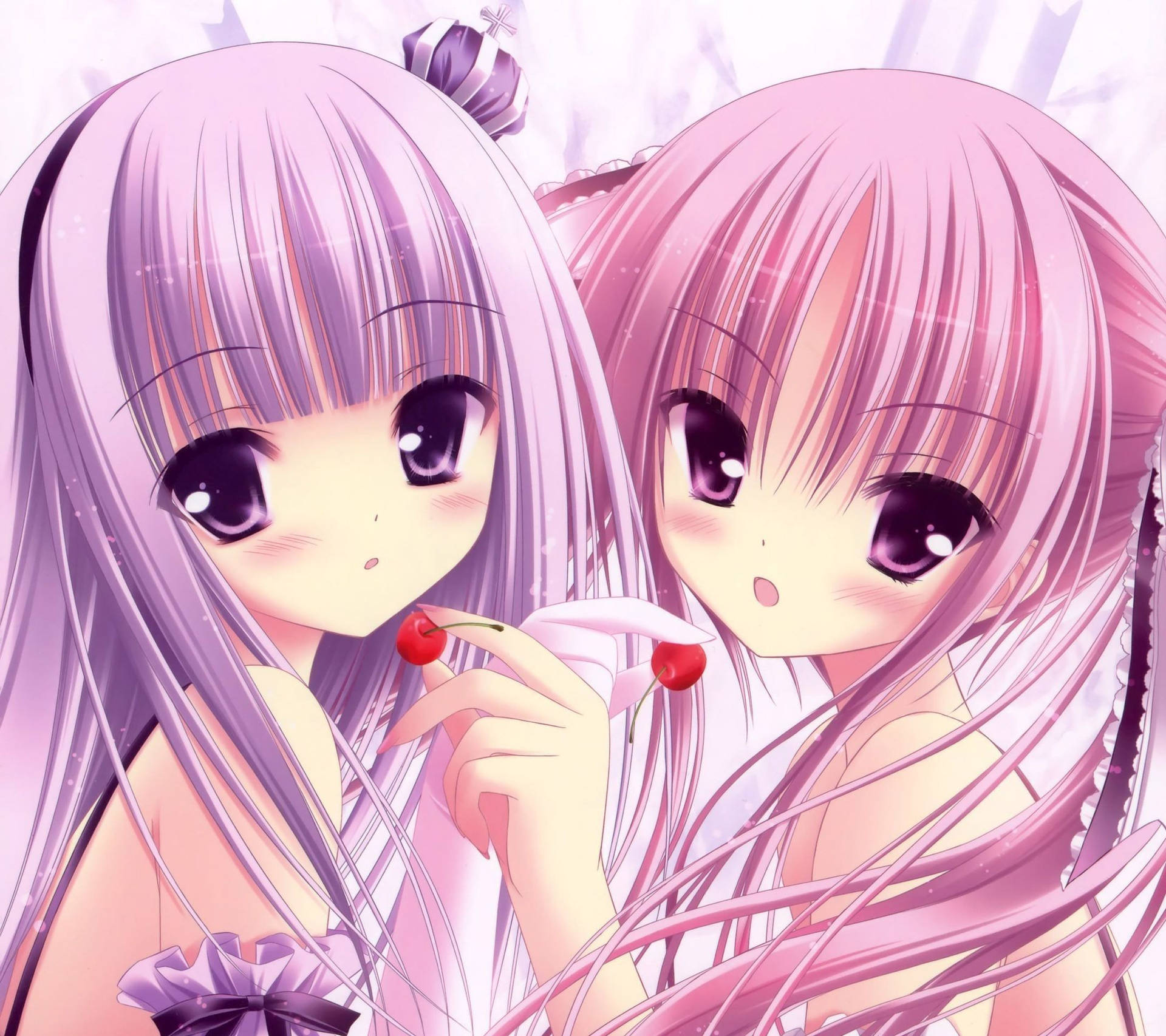 Download Cute Pink And Purple Anime Girls Wallpaper