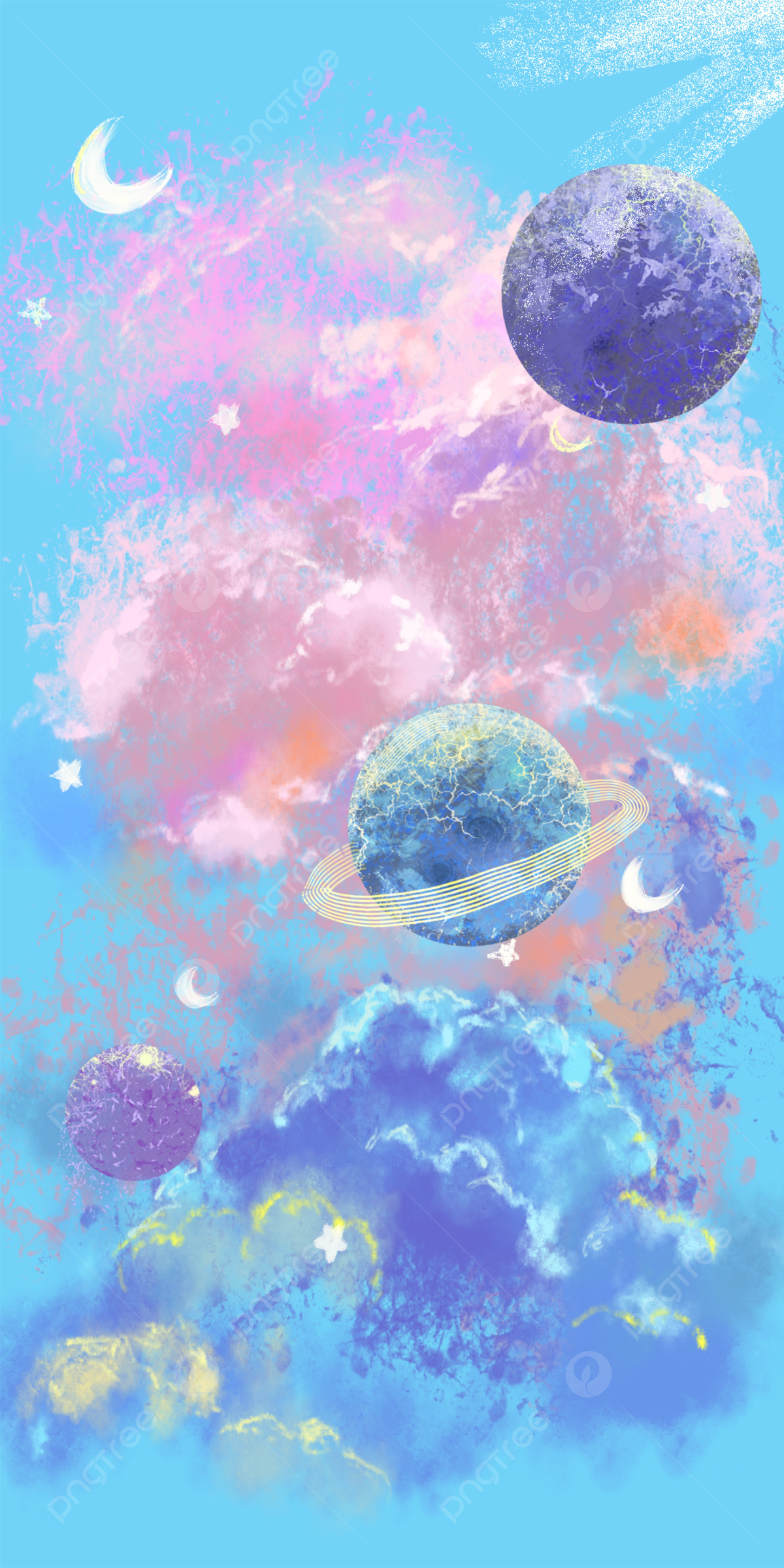 Cloud Planet Watercolor Cosmic Mobile Phone Wallpaper Background, Watercolor, Planet, Universe Background Image for Free Download